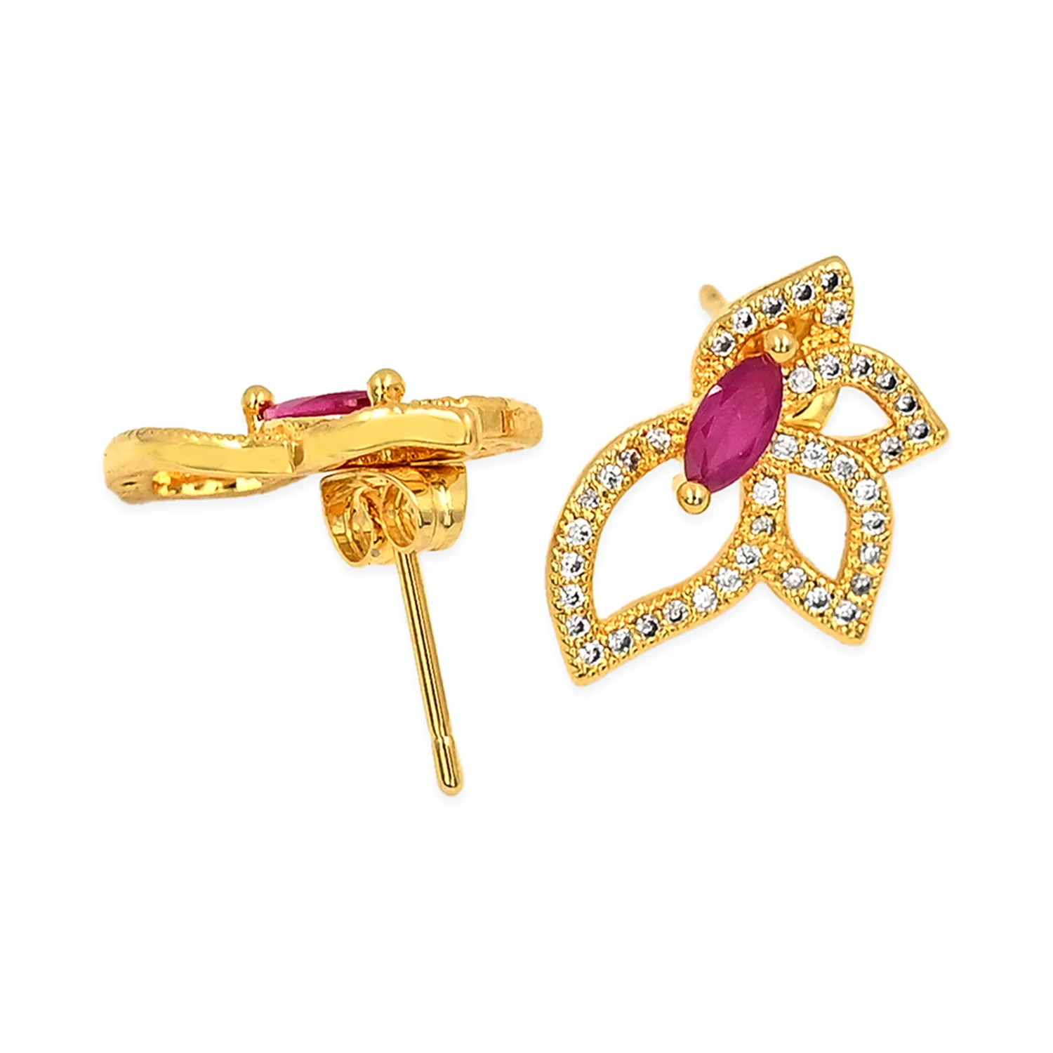 Pink CZ Designer Leafy Pendant Set - Image 5