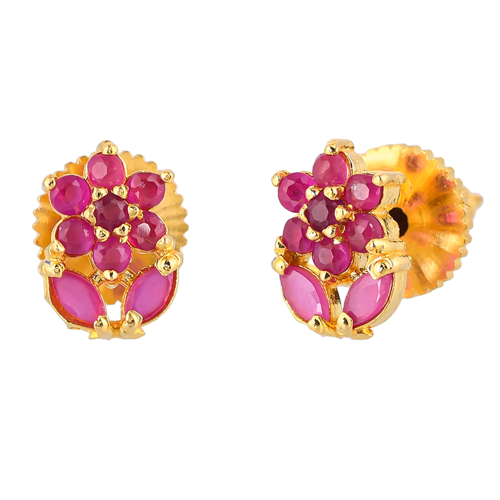 Pink CZ Gems Floral Stud Earrings - Image 4