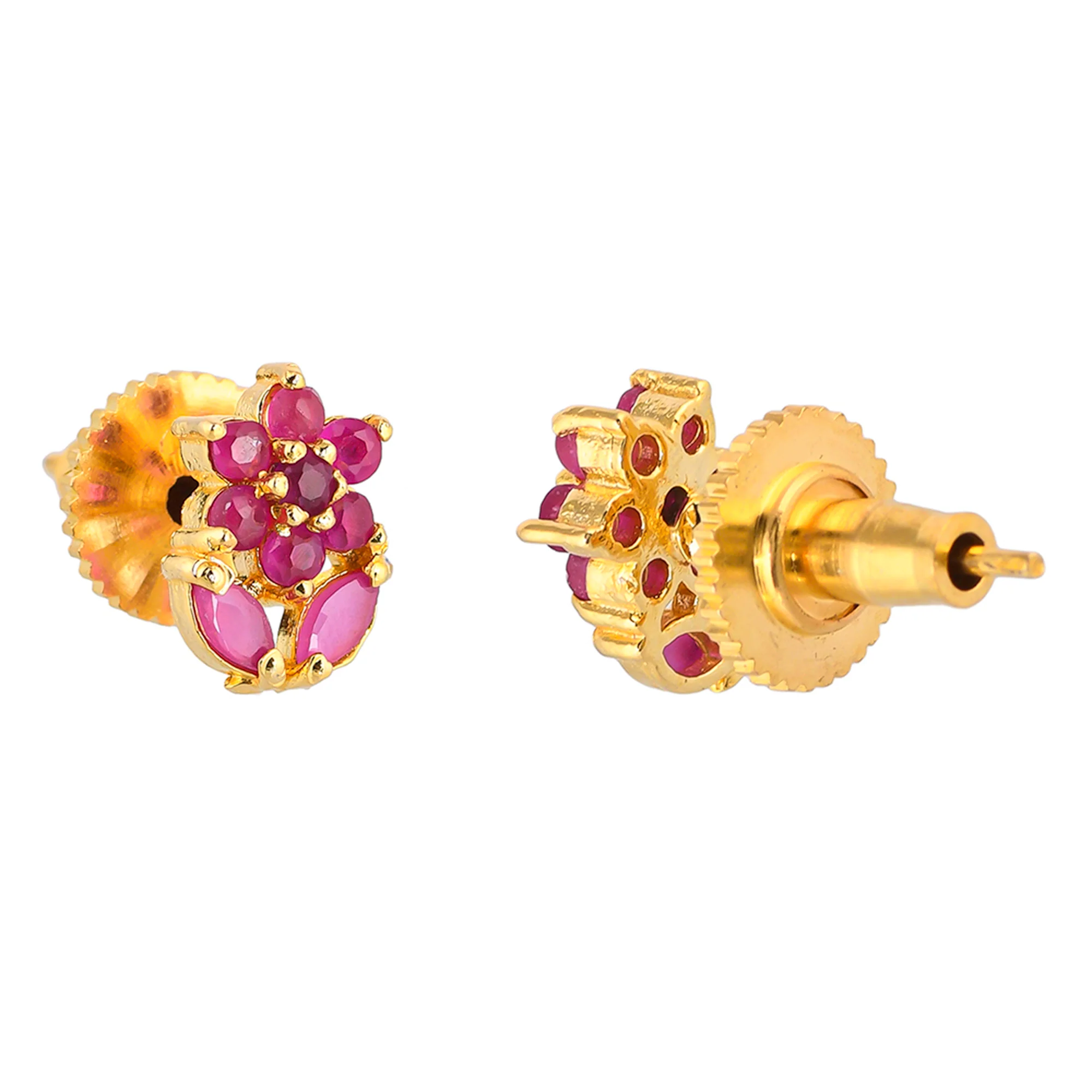 Pink CZ Gems Floral Stud Earrings - Image 5