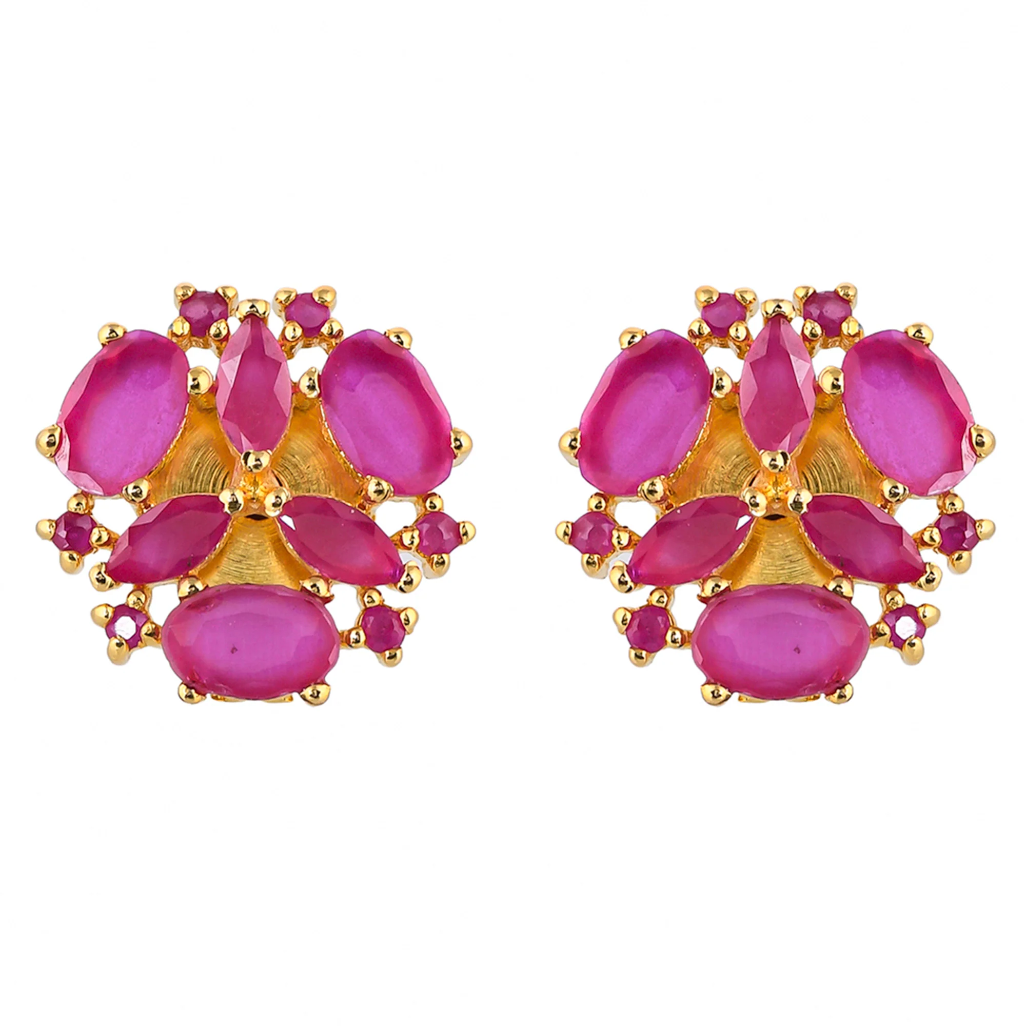 Pink CZ Gems Gold Plated Stud Earrings - Image 3