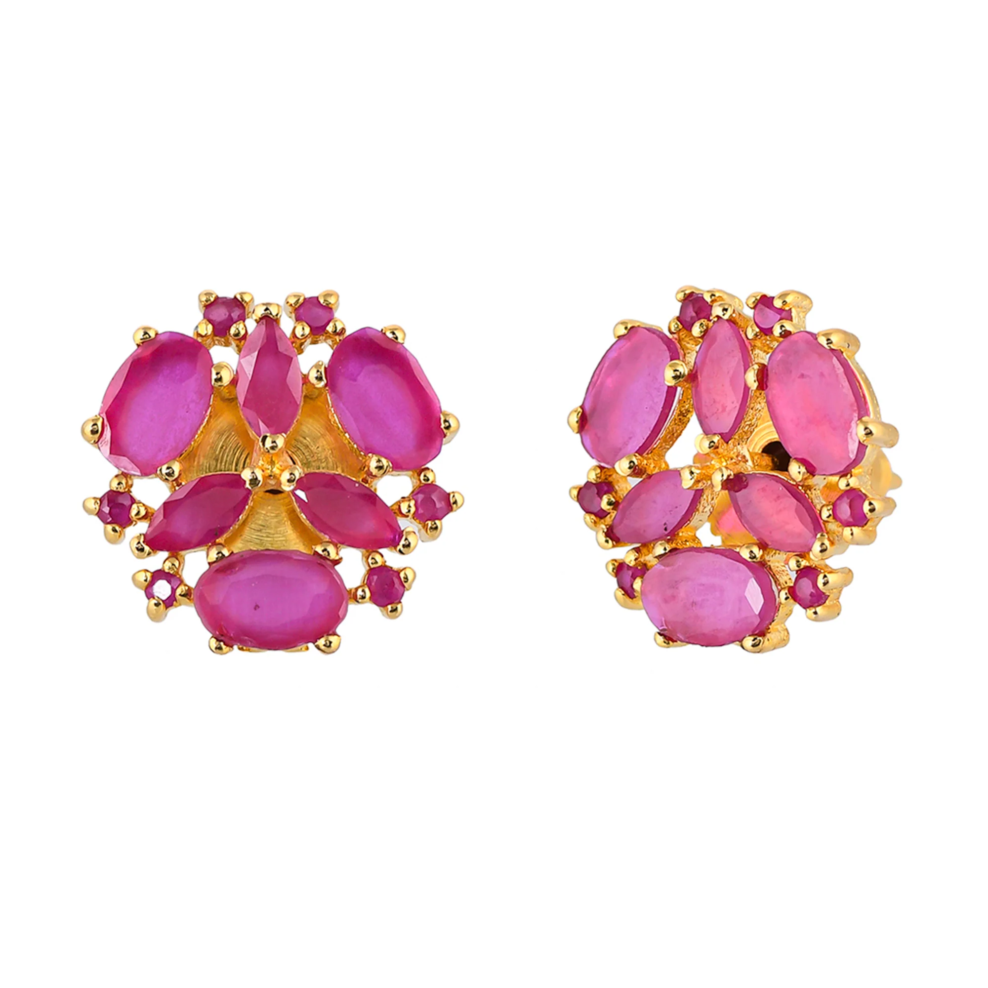 Pink CZ Gems Gold Plated Stud Earrings - Image 4