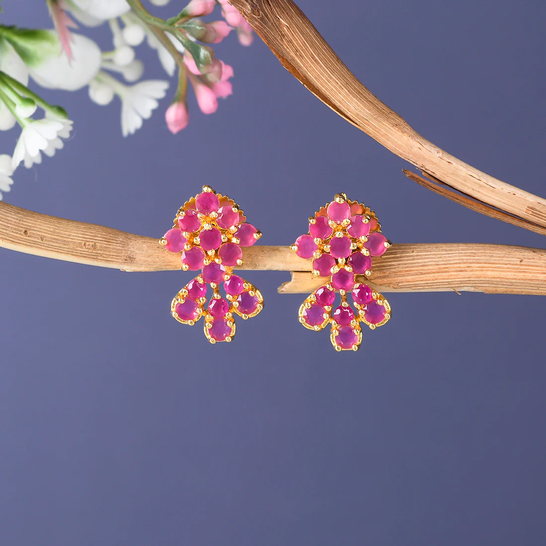 Pink CZ Gems Teardrop Stud Earrings