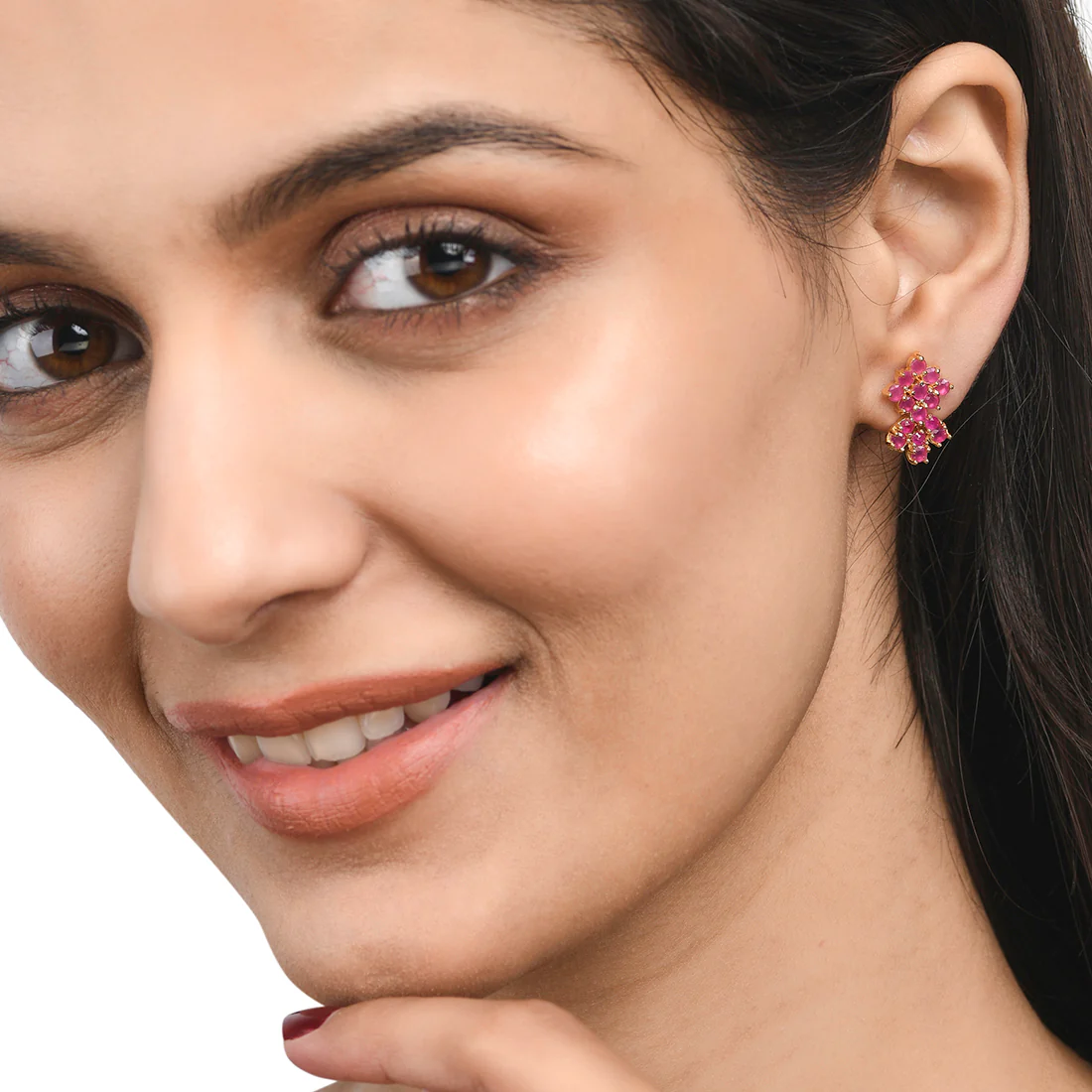 Pink CZ Gems Teardrop Stud Earrings - Image 2
