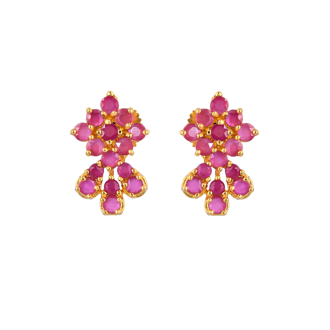 Pink CZ Gems Teardrop Stud Earrings - Image 3