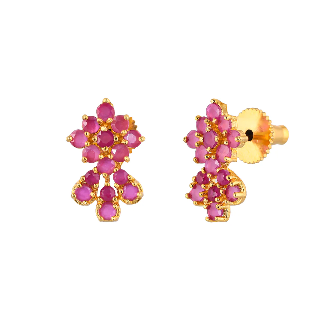 Pink CZ Gems Teardrop Stud Earrings - Image 4