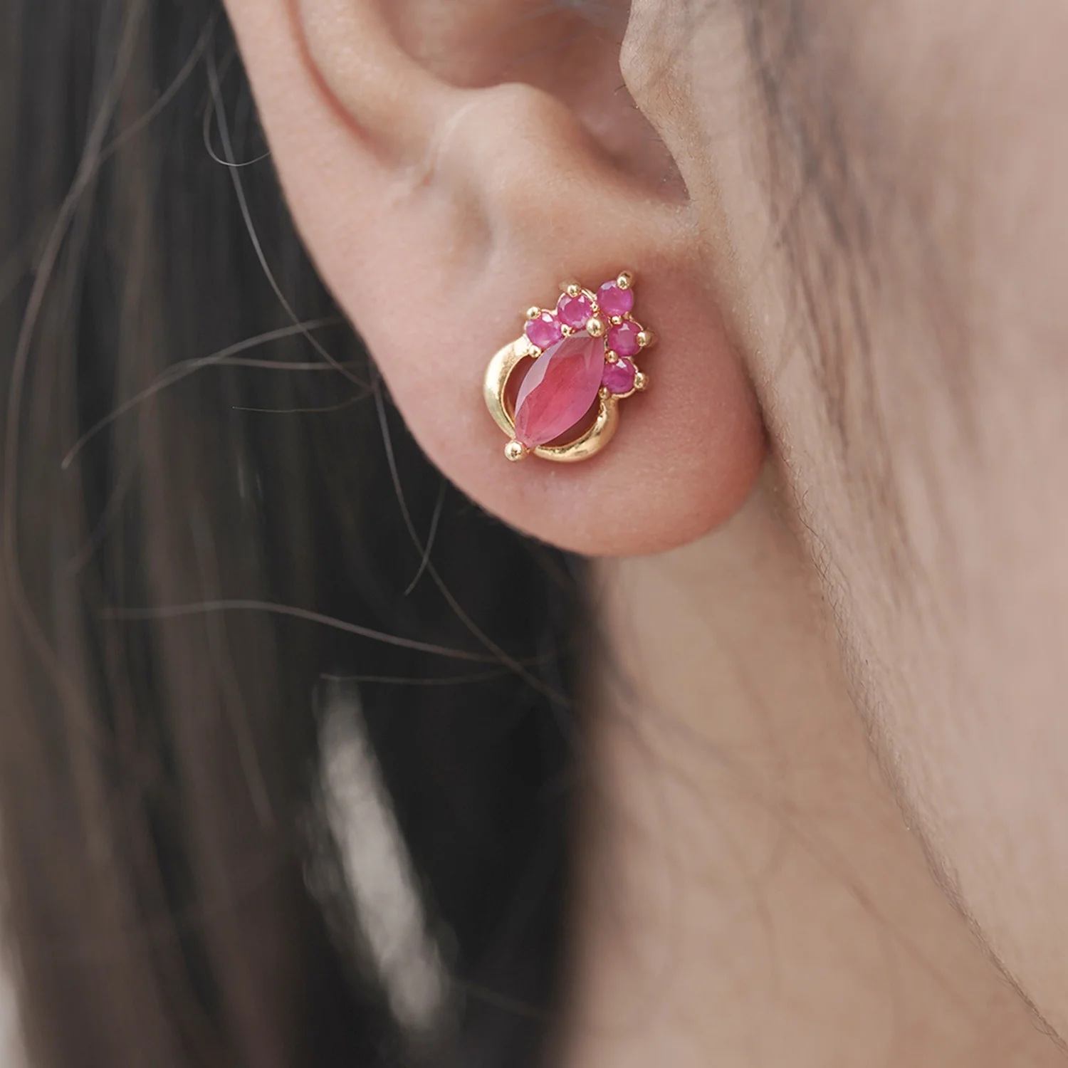 Pink CZ Stud Earrings - Image 2
