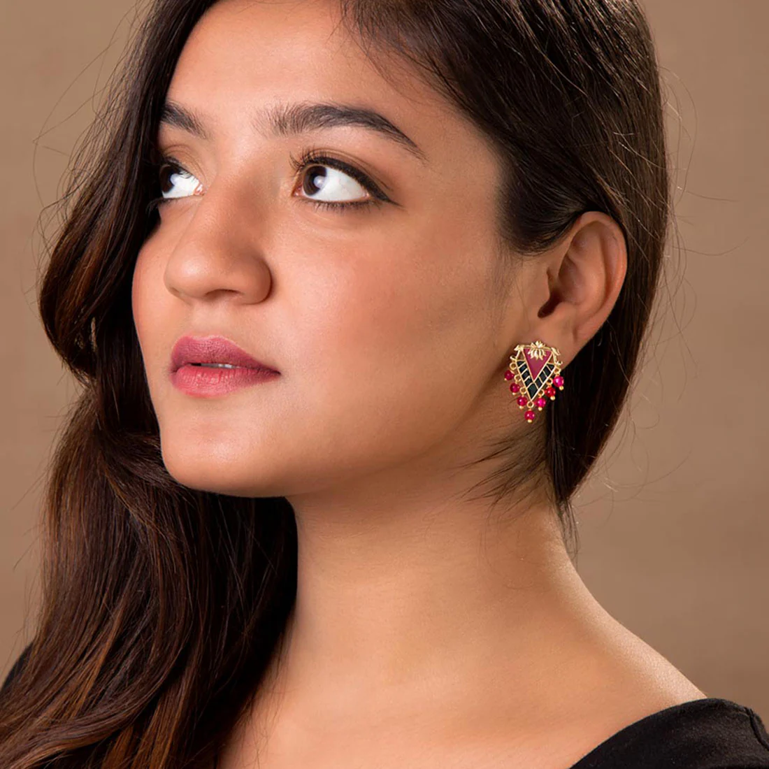 Pink Leaf Dark Lily Earrings - Image 2