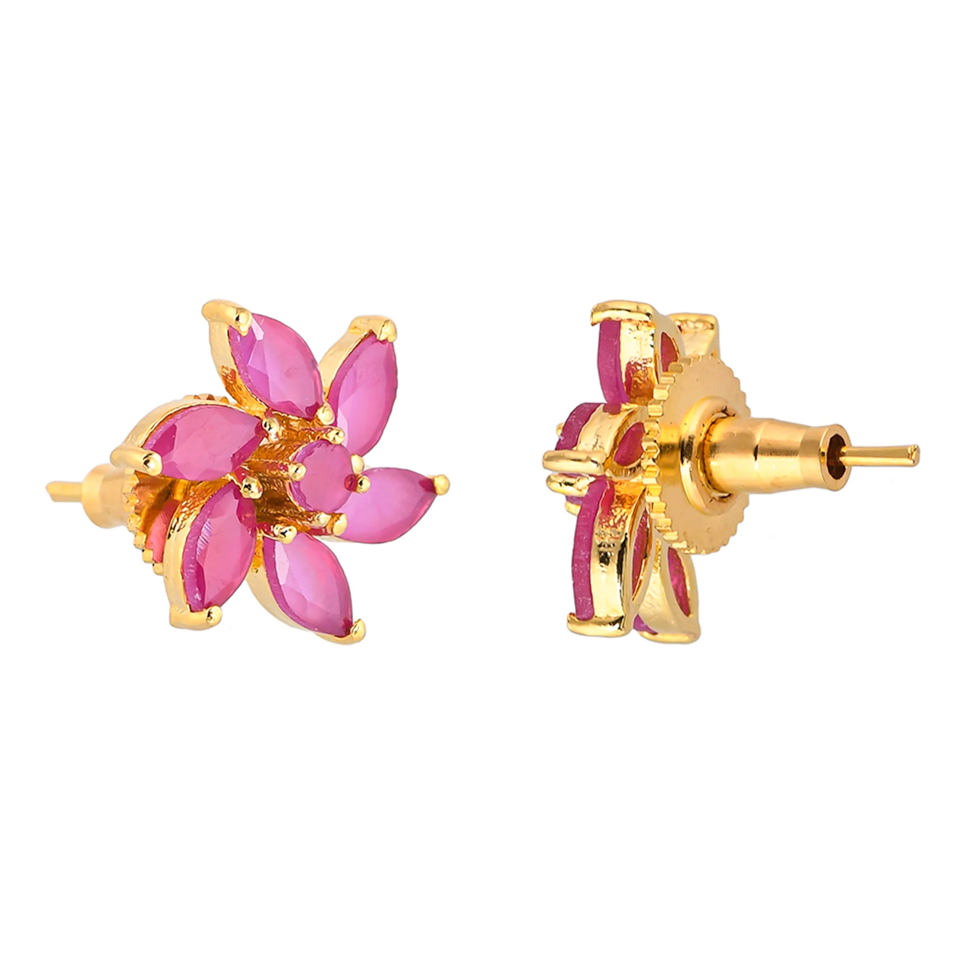 Pink Marquise Cut CZ Floral Motif Stud Earrings - Image 5