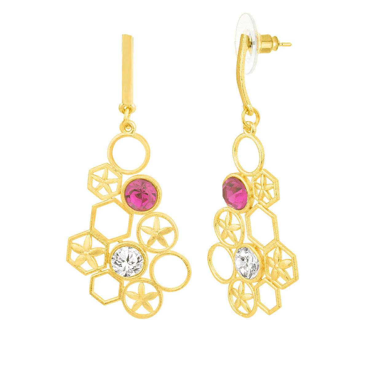 Pink n White Crystals Geomatrix Earrings - Image 4