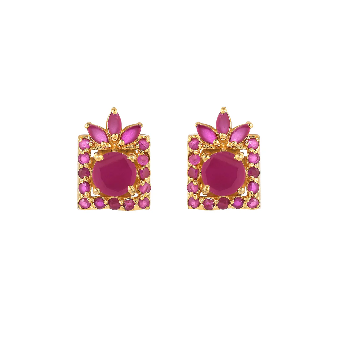 Pink Round And Teardrop Cut Cz Stud Earrings - Image 3