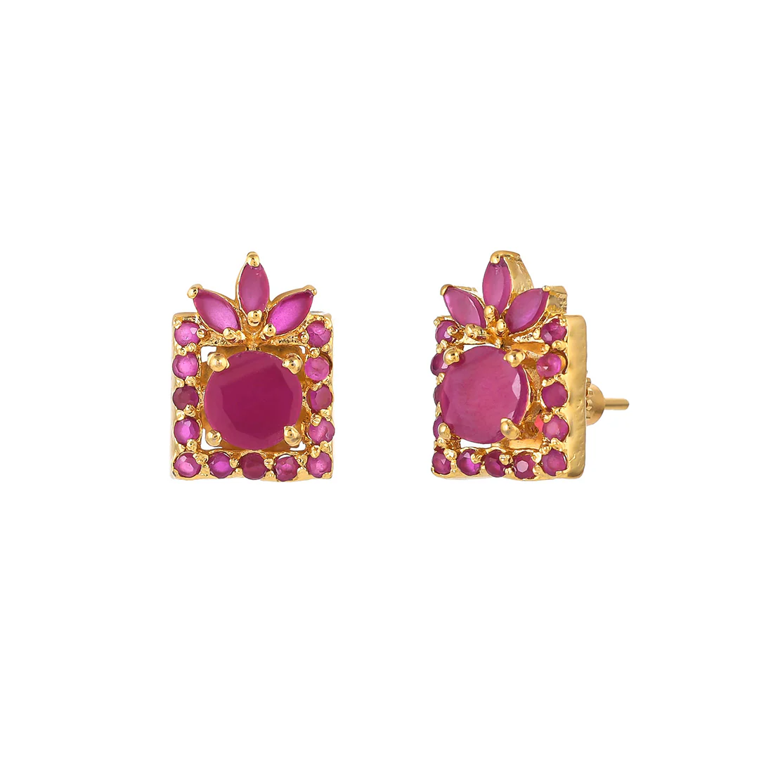 Pink Round And Teardrop Cut Cz Stud Earrings - Image 4