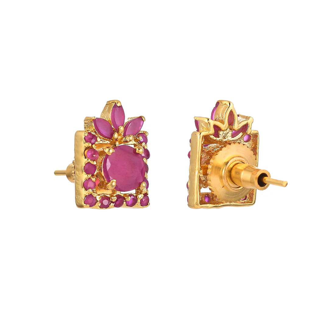Pink Round And Teardrop Cut Cz Stud Earrings - Image 5