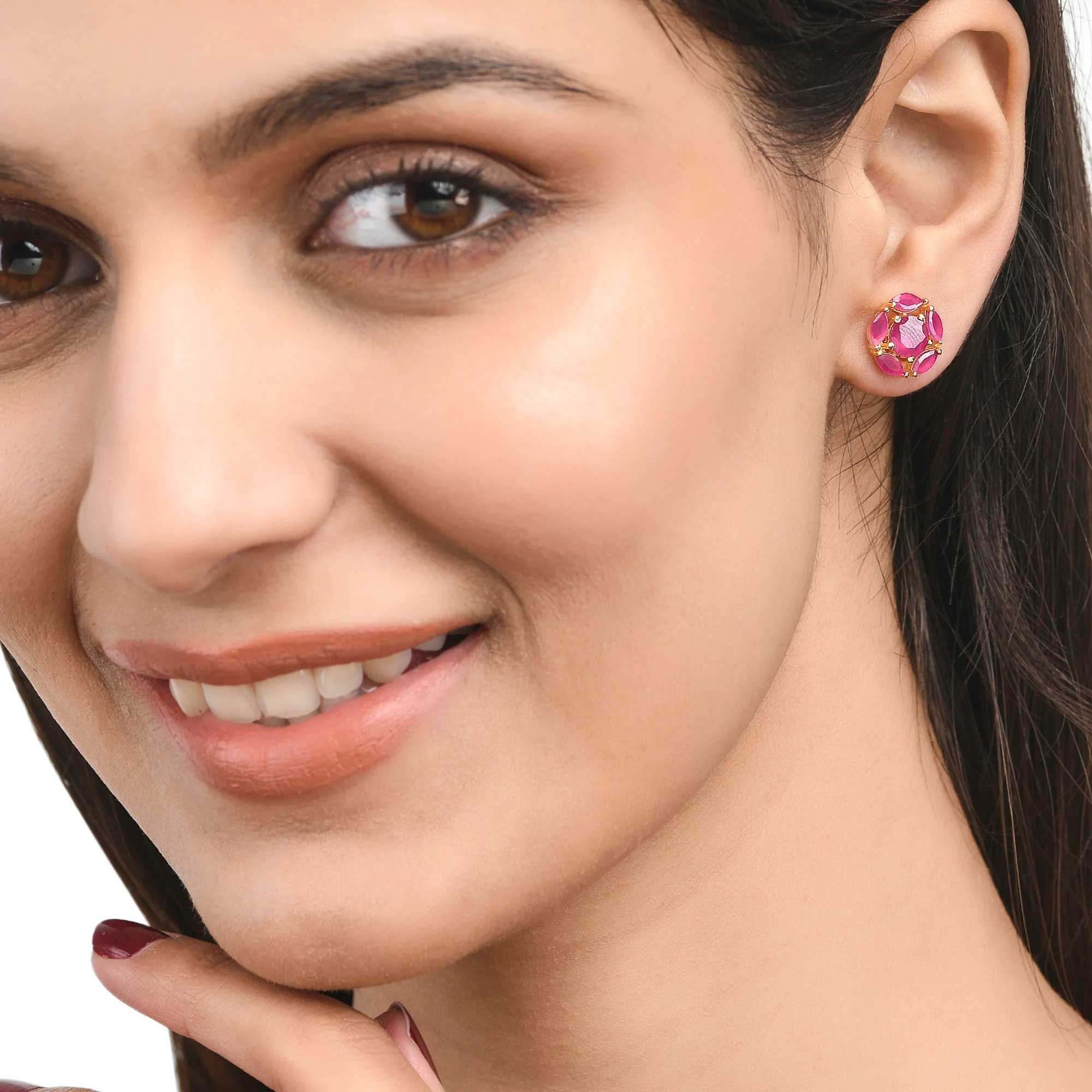 Pink Round Cut CZ Gems Stud Earrings - Image 2