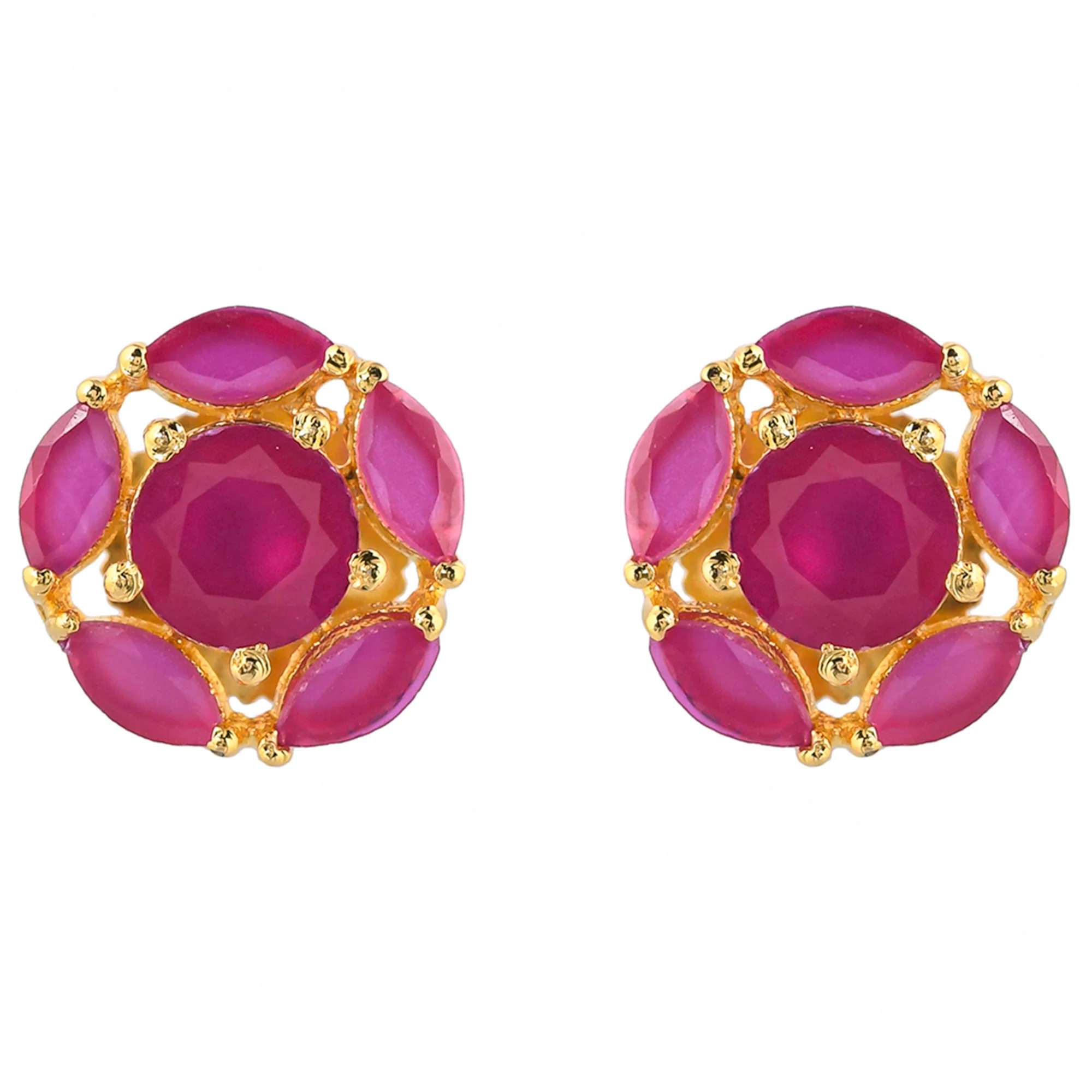 Pink Round Cut CZ Gems Stud Earrings - Image 3
