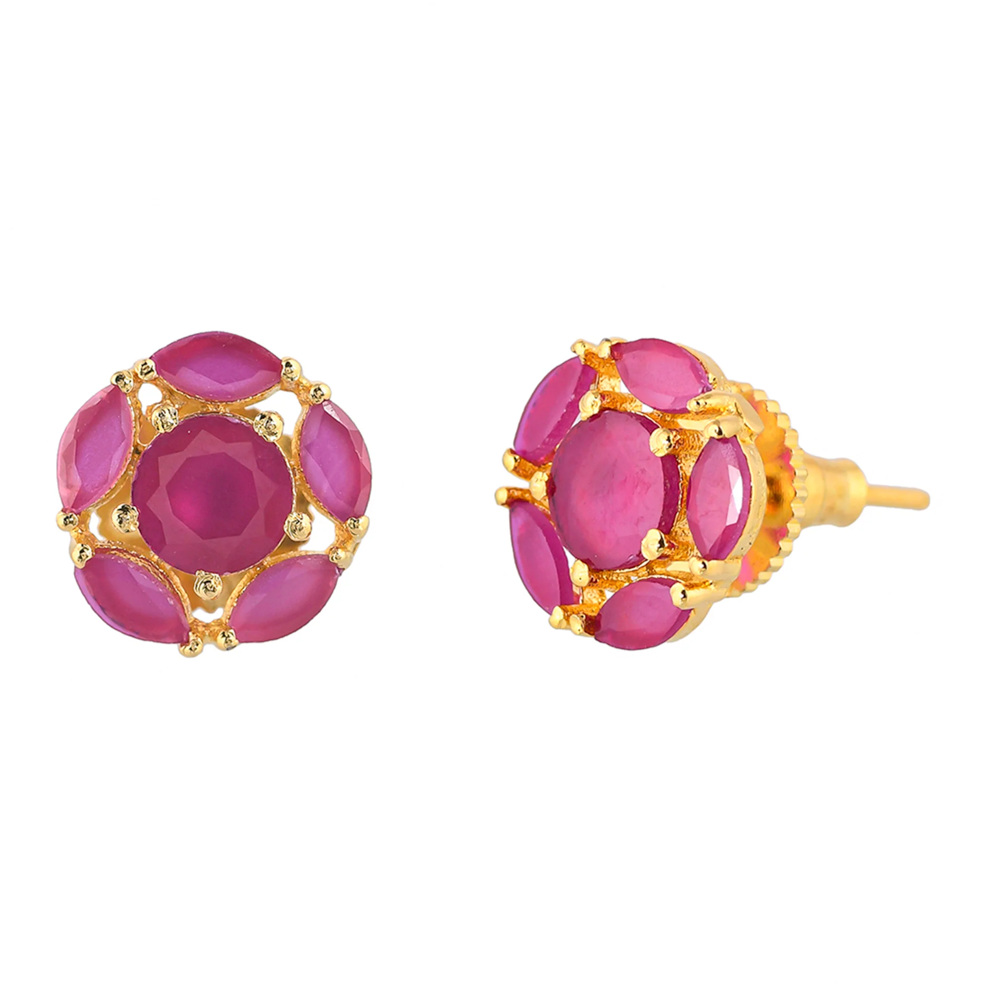 Pink Round Cut CZ Gems Stud Earrings - Image 4