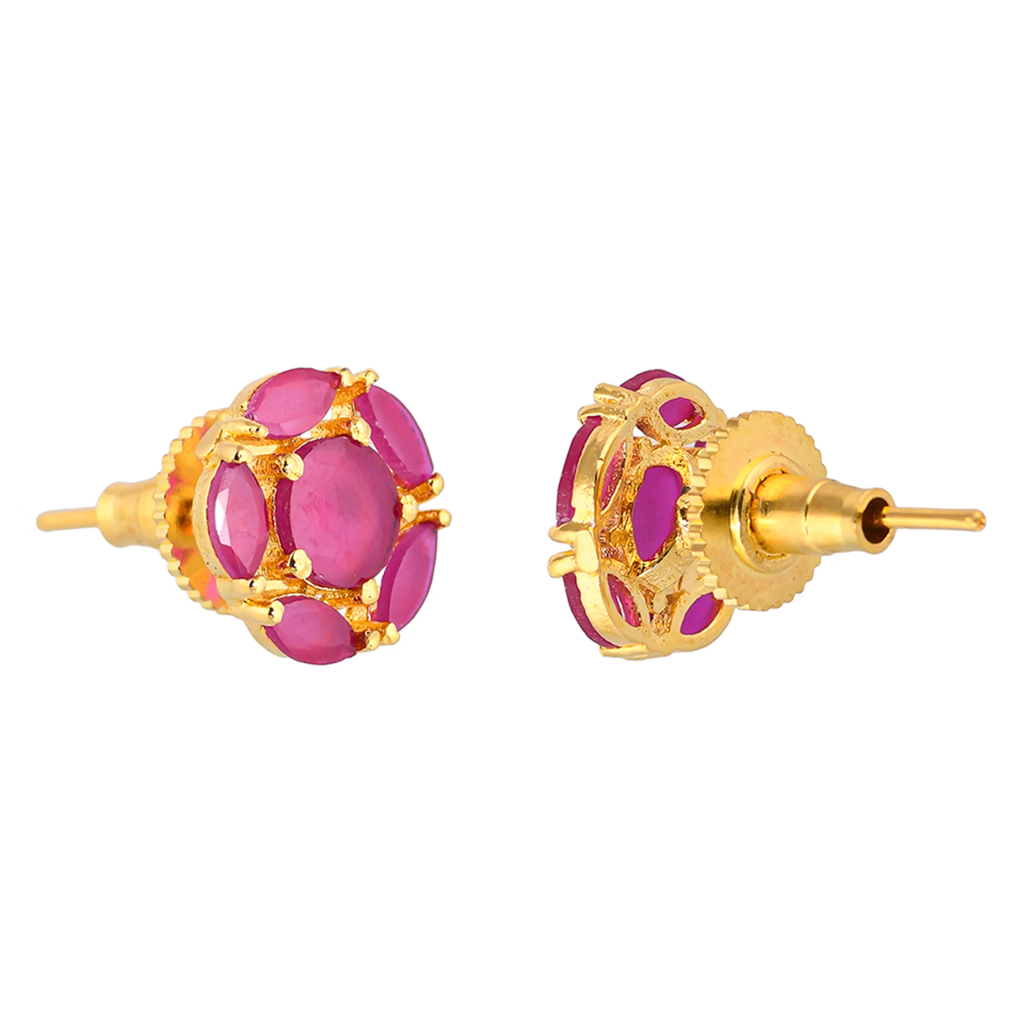 Pink Round Cut CZ Gems Stud Earrings - Image 5