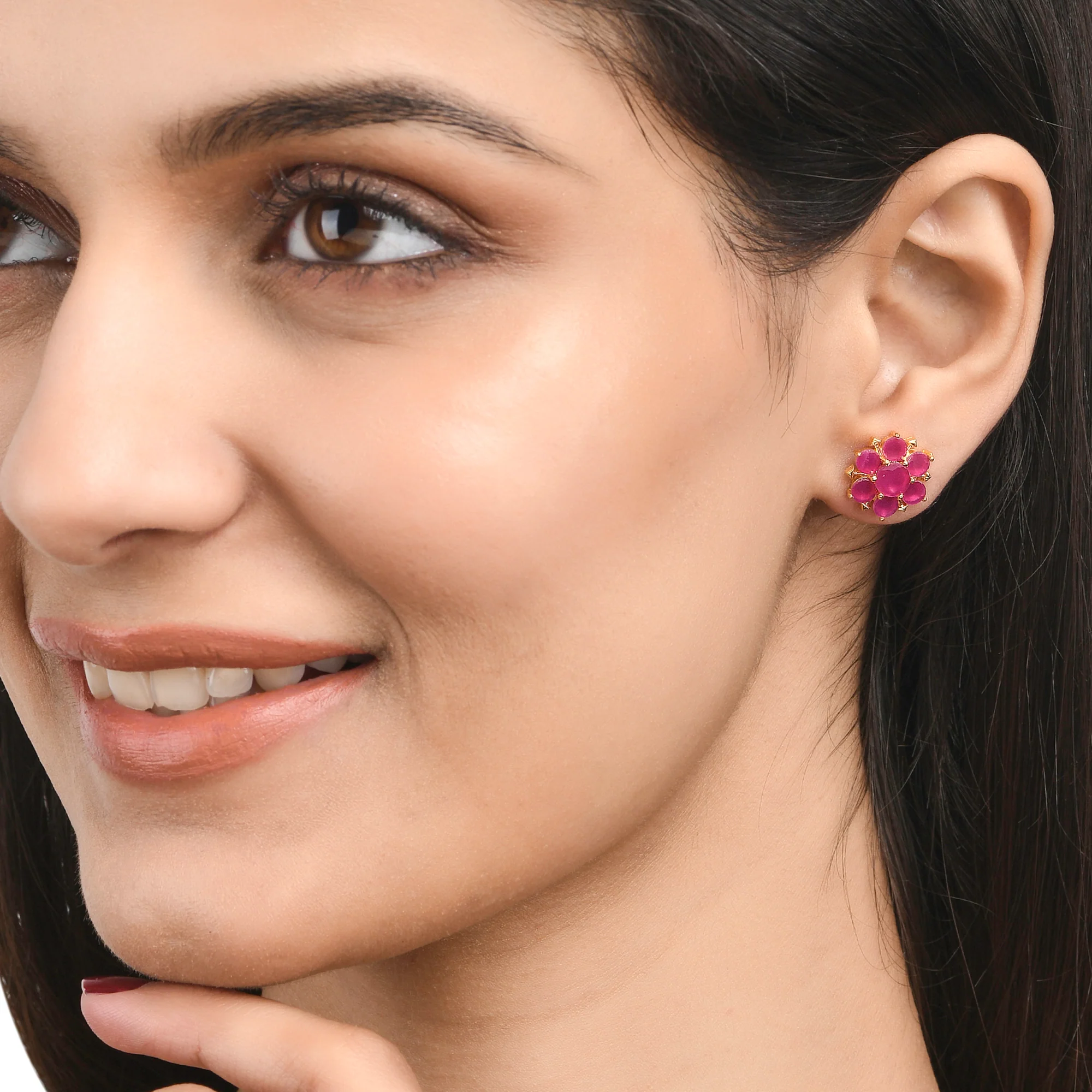 Pink Round Cut Zircon Gems Stud Earrings - Image 2