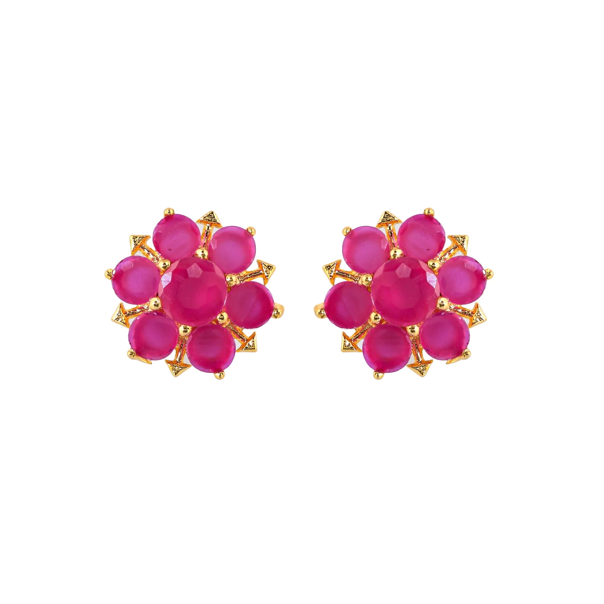 Pink Round Cut Zircon Gems Stud Earrings - Image 3