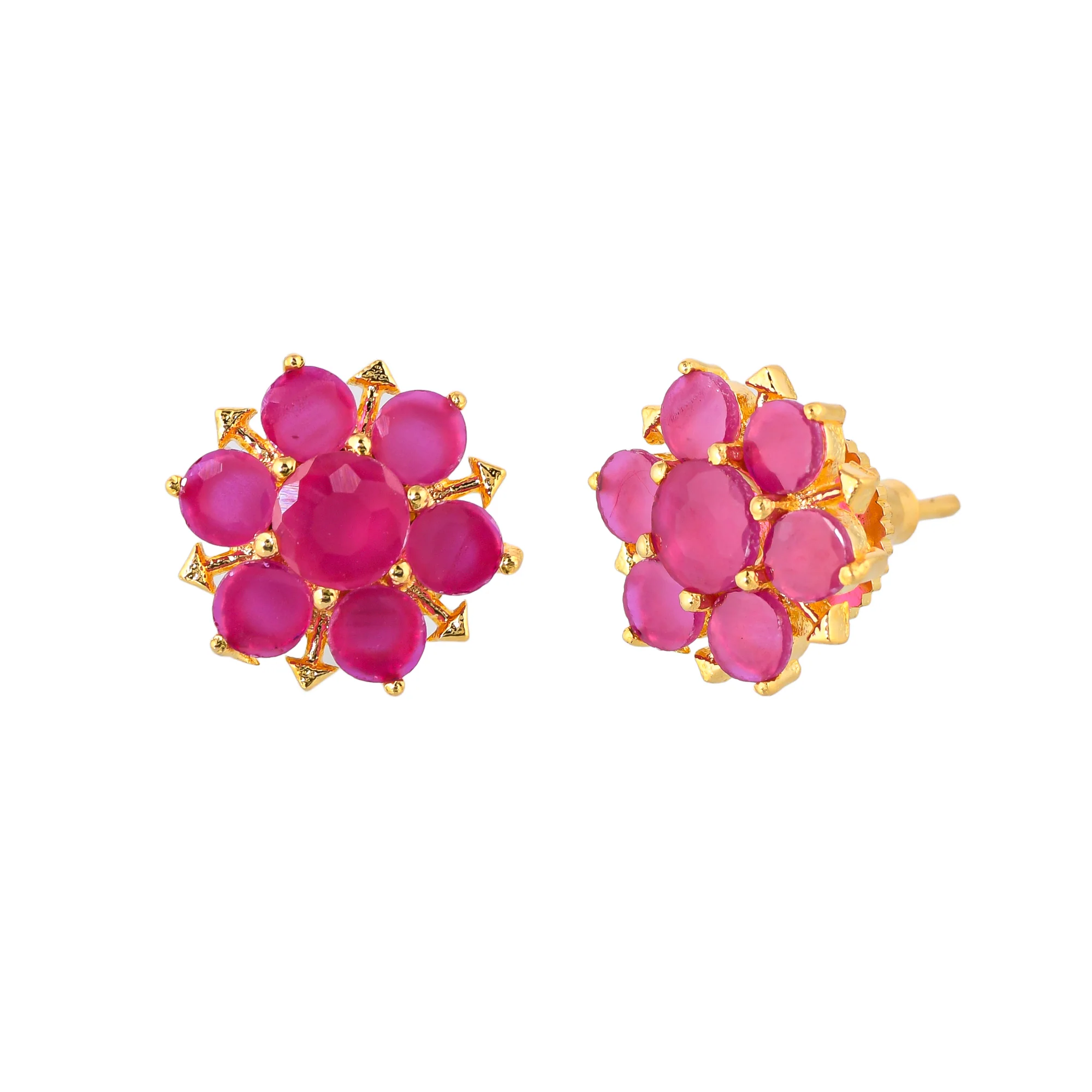 Pink Round Cut Zircon Gems Stud Earrings - Image 4