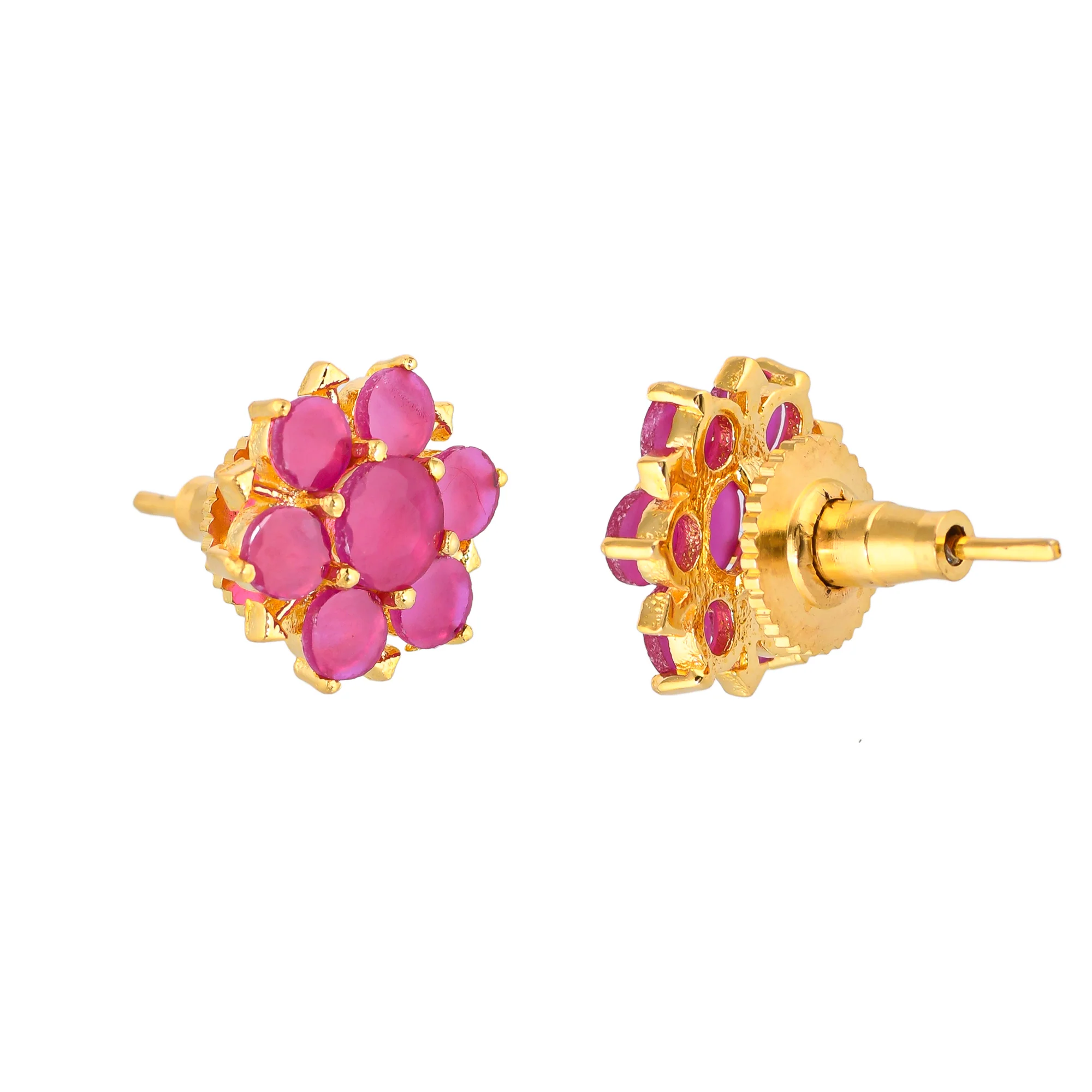 Pink Round Cut Zircon Gems Stud Earrings - Image 5