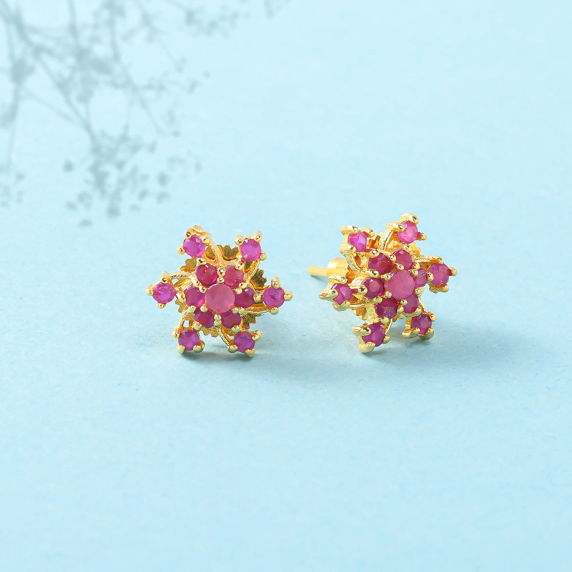 Pink Round Cut Zirconia Gems Stud Earrings
