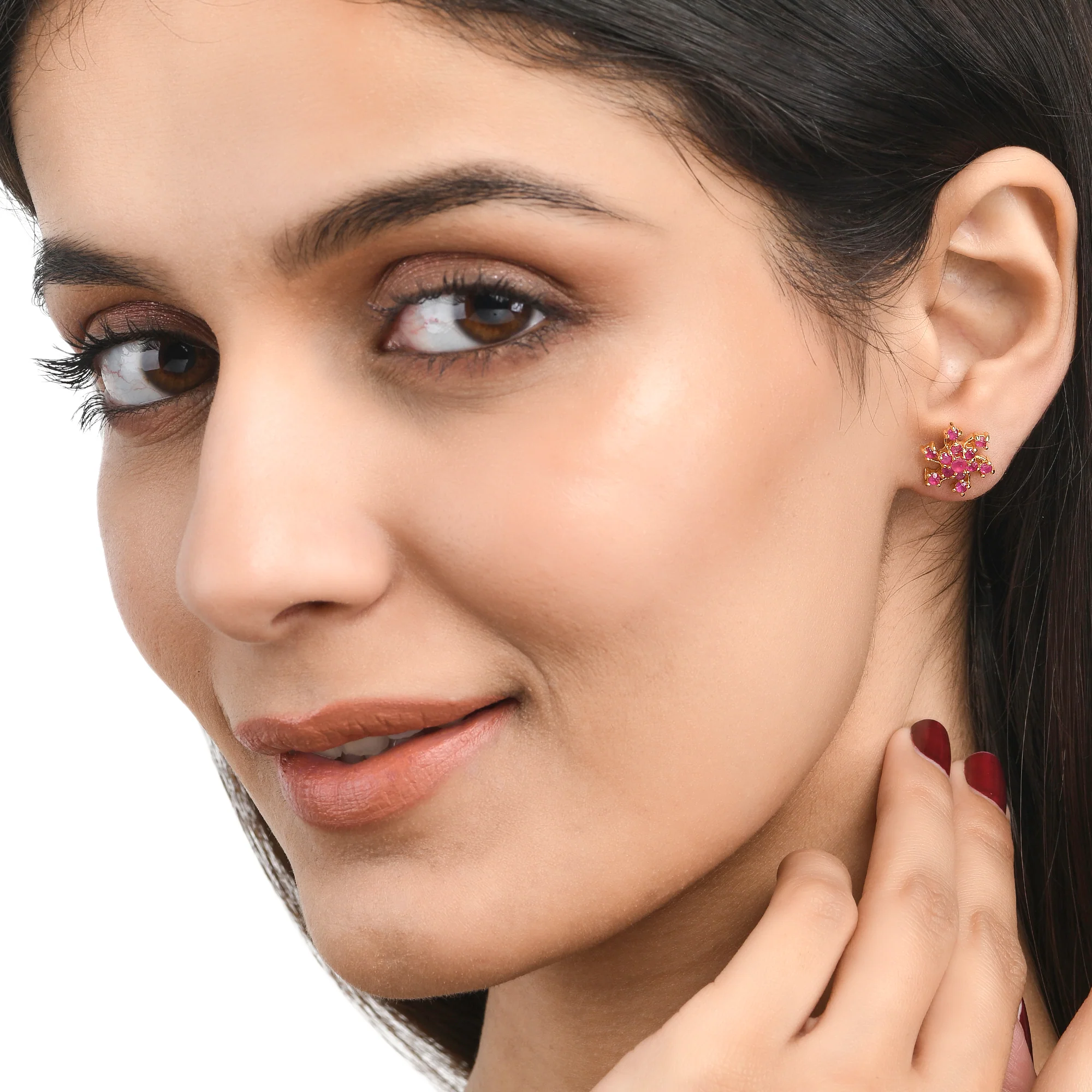 Pink Round Cut Zirconia Gems Stud Earrings - Image 2