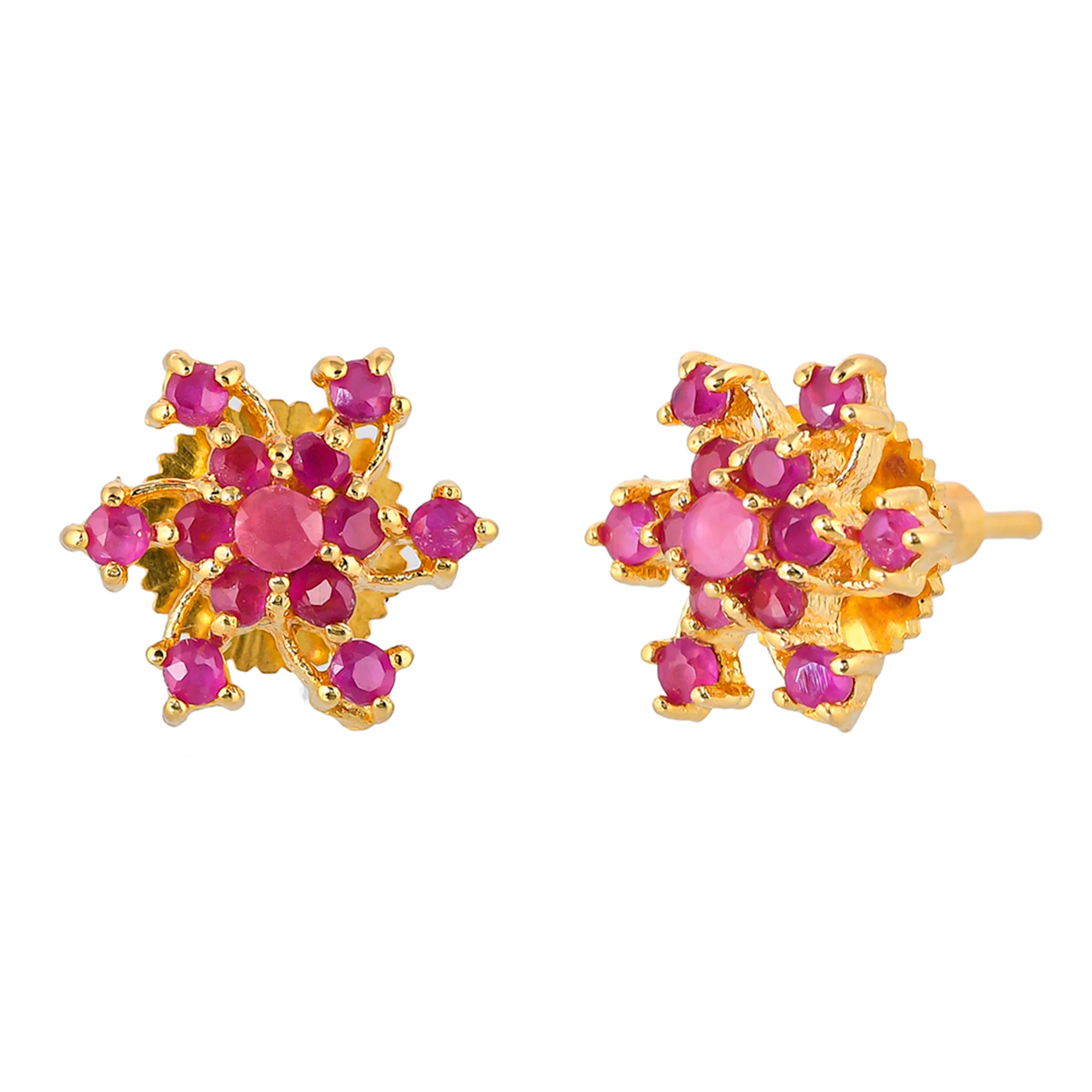 Pink Round Cut Zirconia Gems Stud Earrings - Image 4