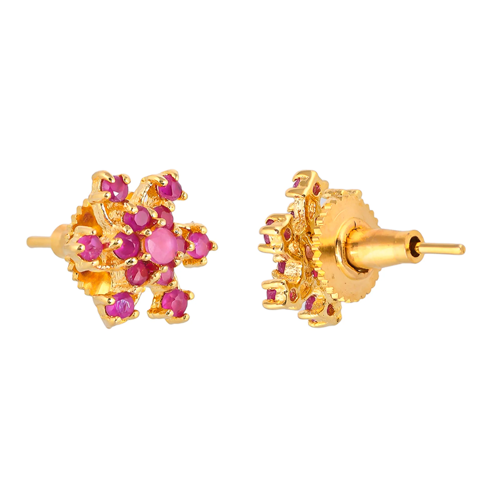 Pink Round Cut Zirconia Gems Stud Earrings - Image 5