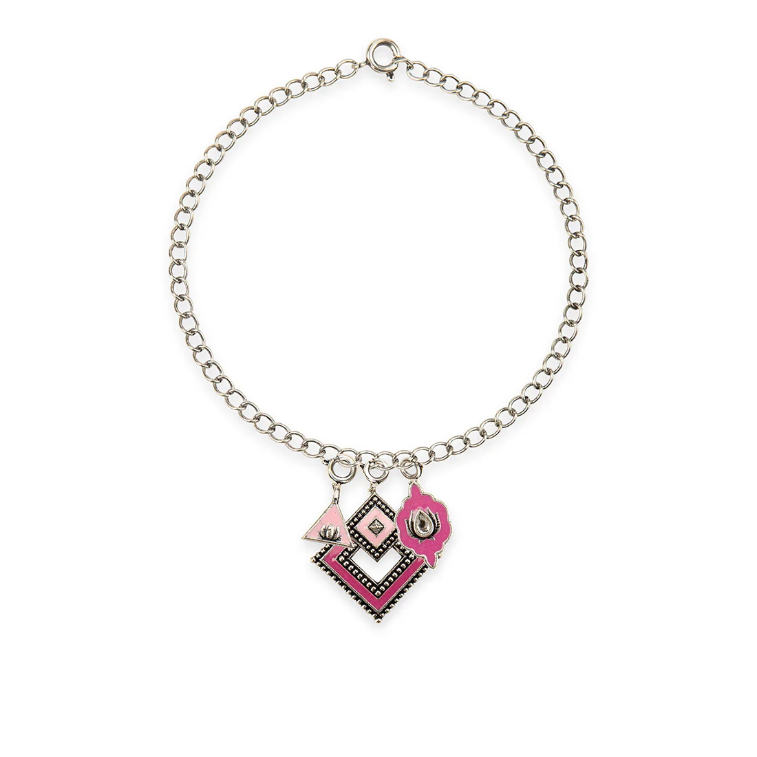 Pink Shade Enameled Charms Pendant with Bracelet - Image 4