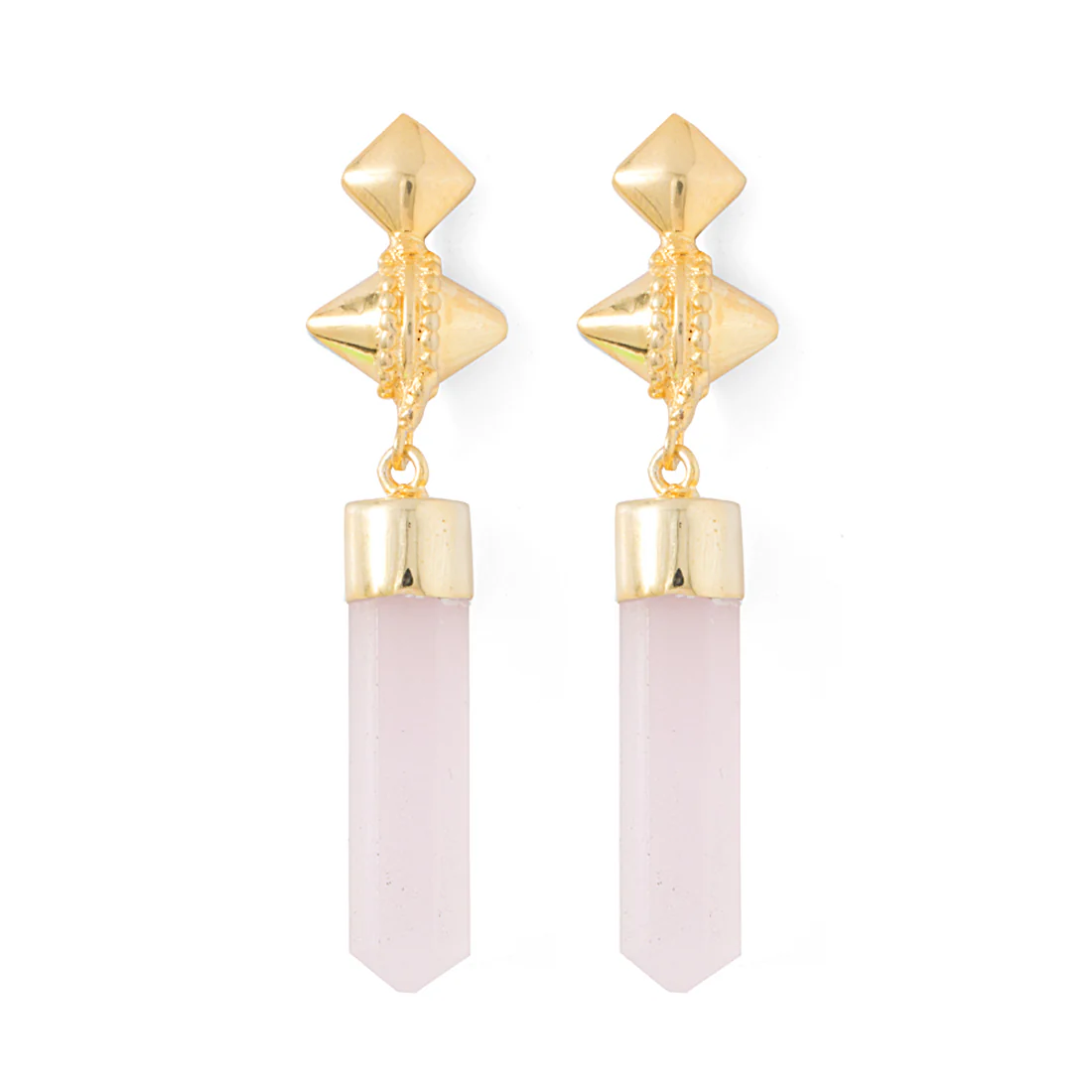 Pink Stone Drop Gold Tone Danglers