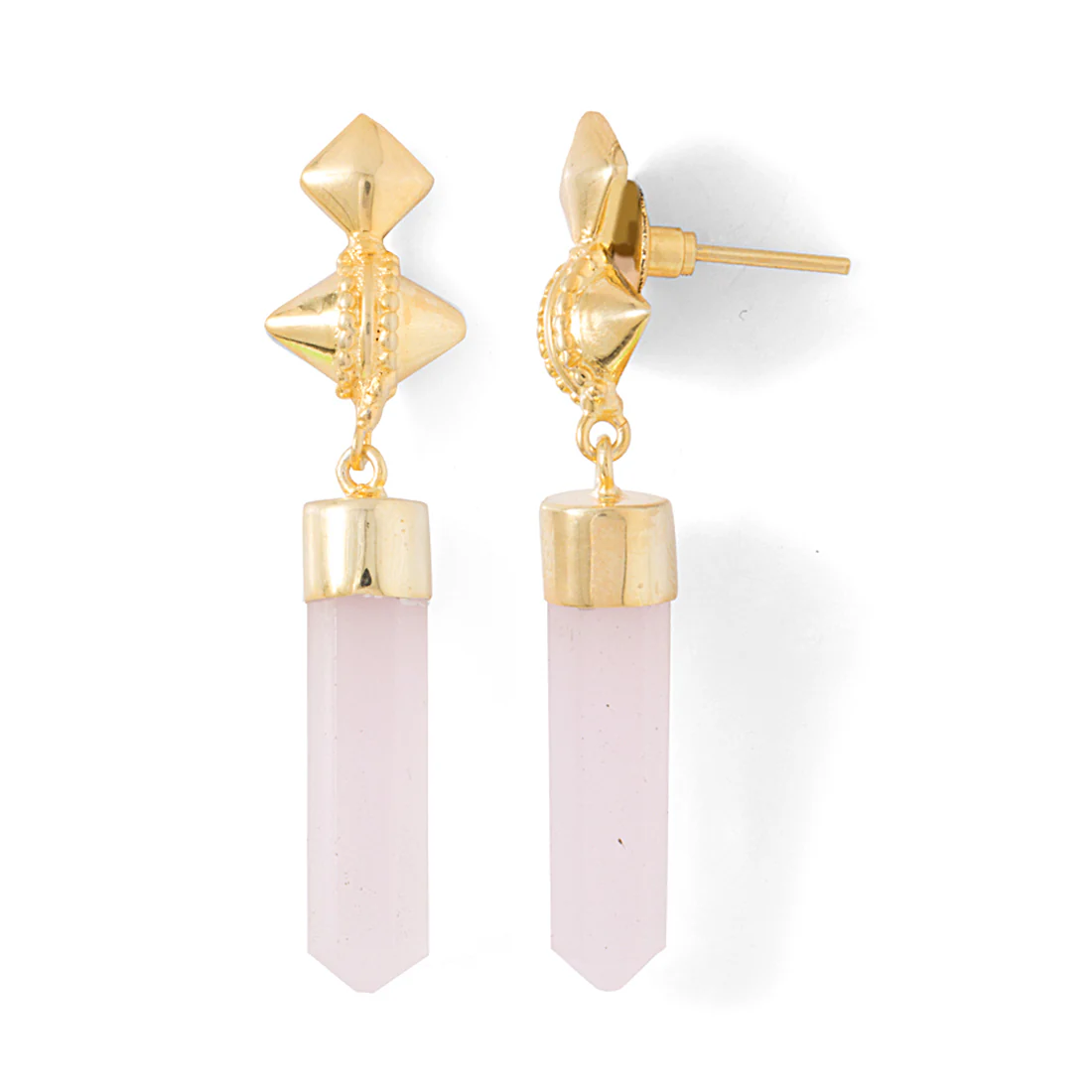 Pink Stone Drop Gold Tone Danglers - Image 2