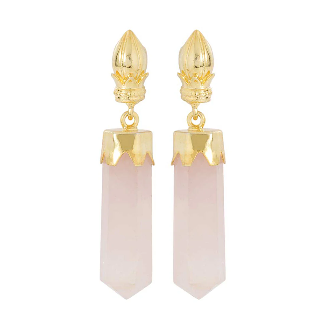 Pink Stone Drop Gold Toned Dangler Earrings - Image 3