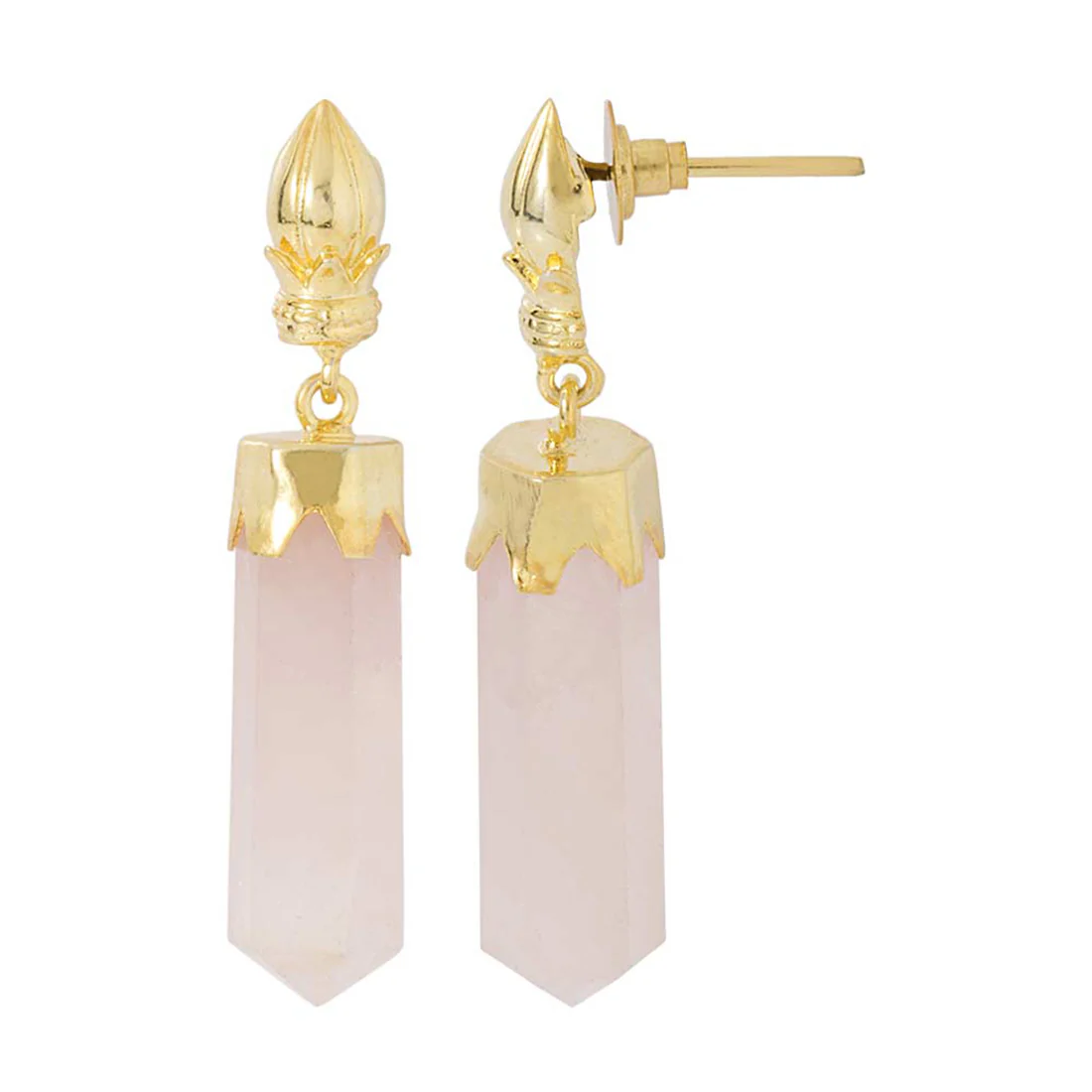 Pink Stone Drop Gold Toned Dangler Earrings - Image 4