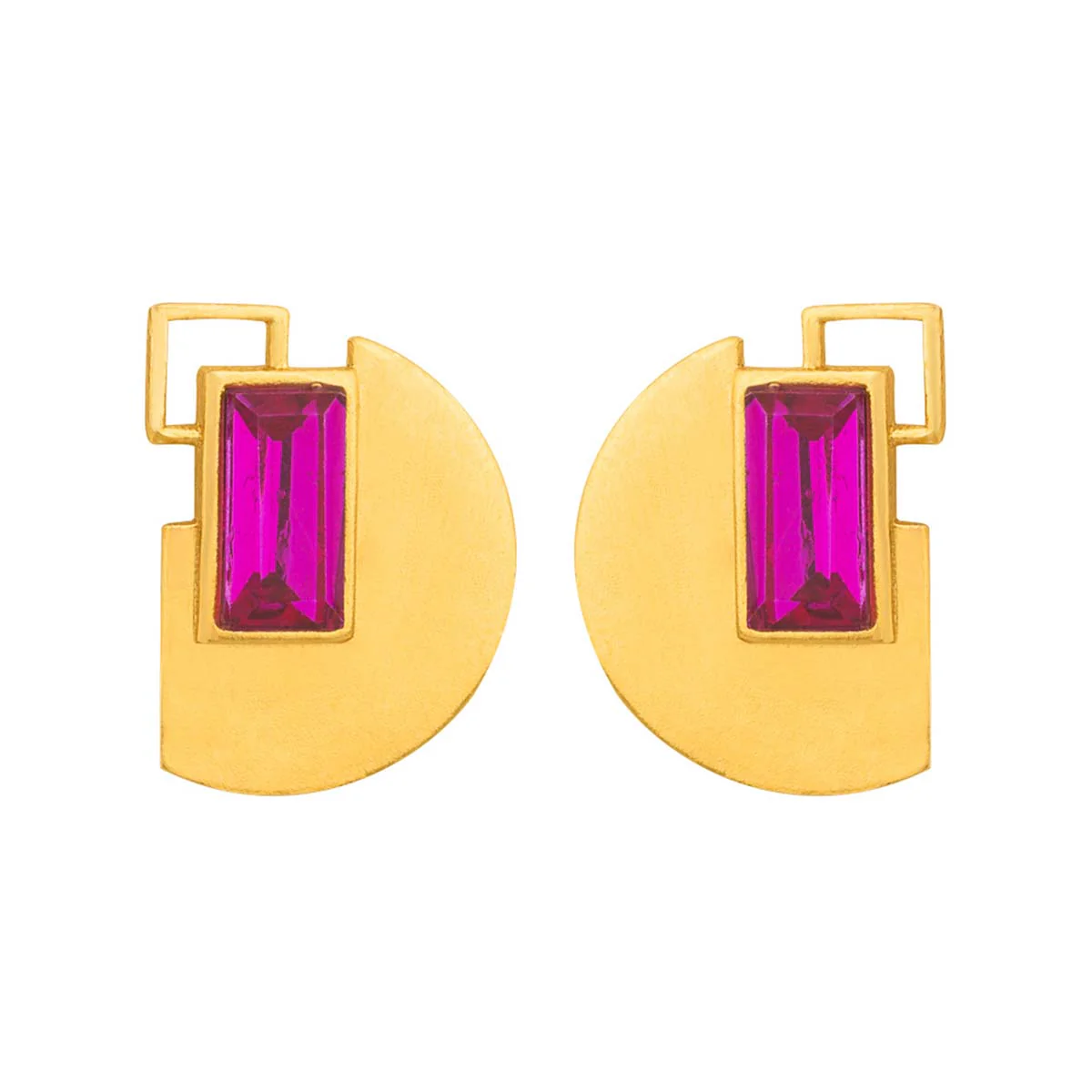 Pink Stone Studded Geomatrix Stud Earrings - Image 3