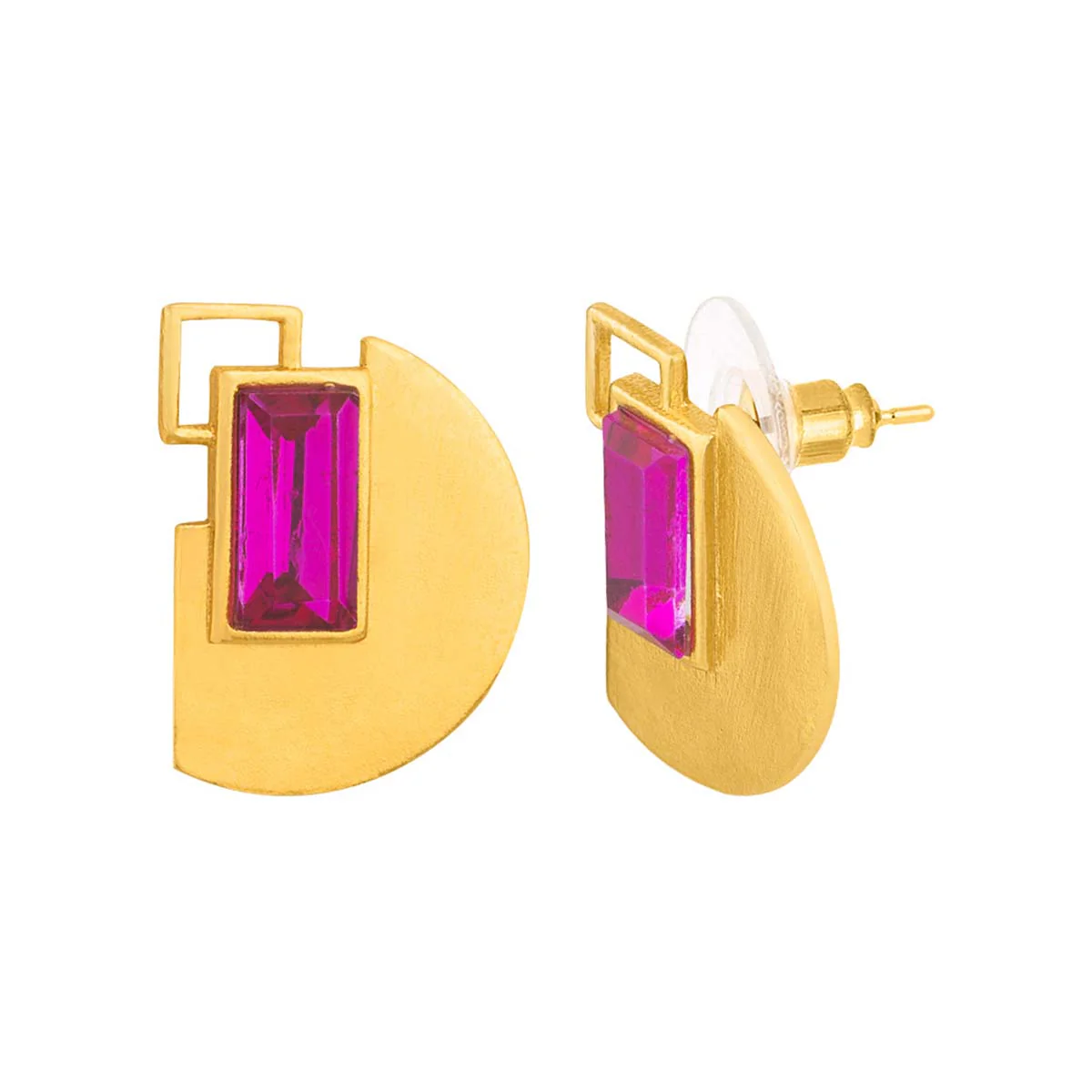 Pink Stone Studded Geomatrix Stud Earrings - Image 4