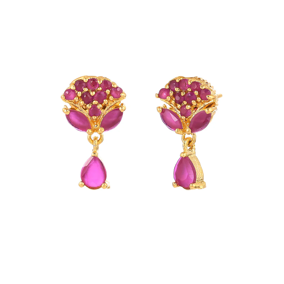 Pink Teardrop Cut Cluster Setting Cz Stud Earrings - Image 4