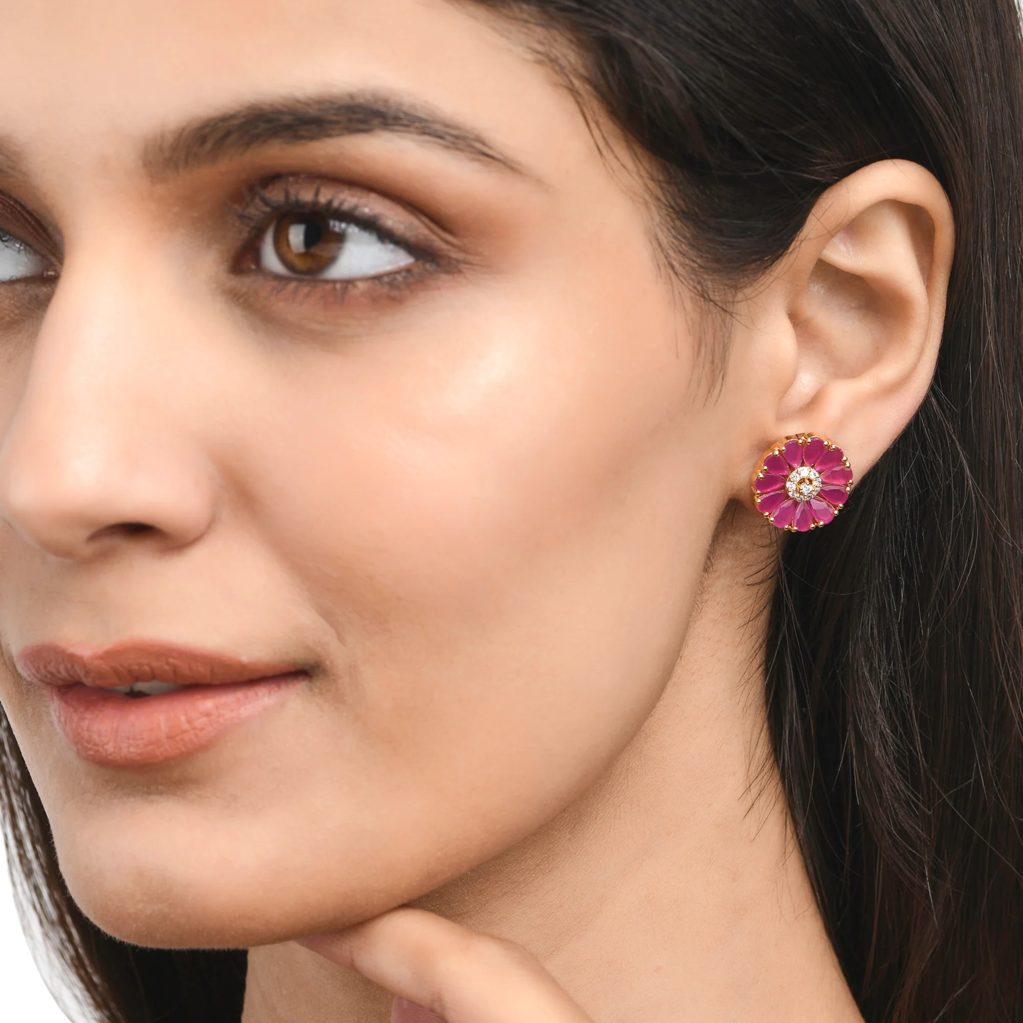 Pink Teardrop Cut CZ Stud Earrings - Image 2