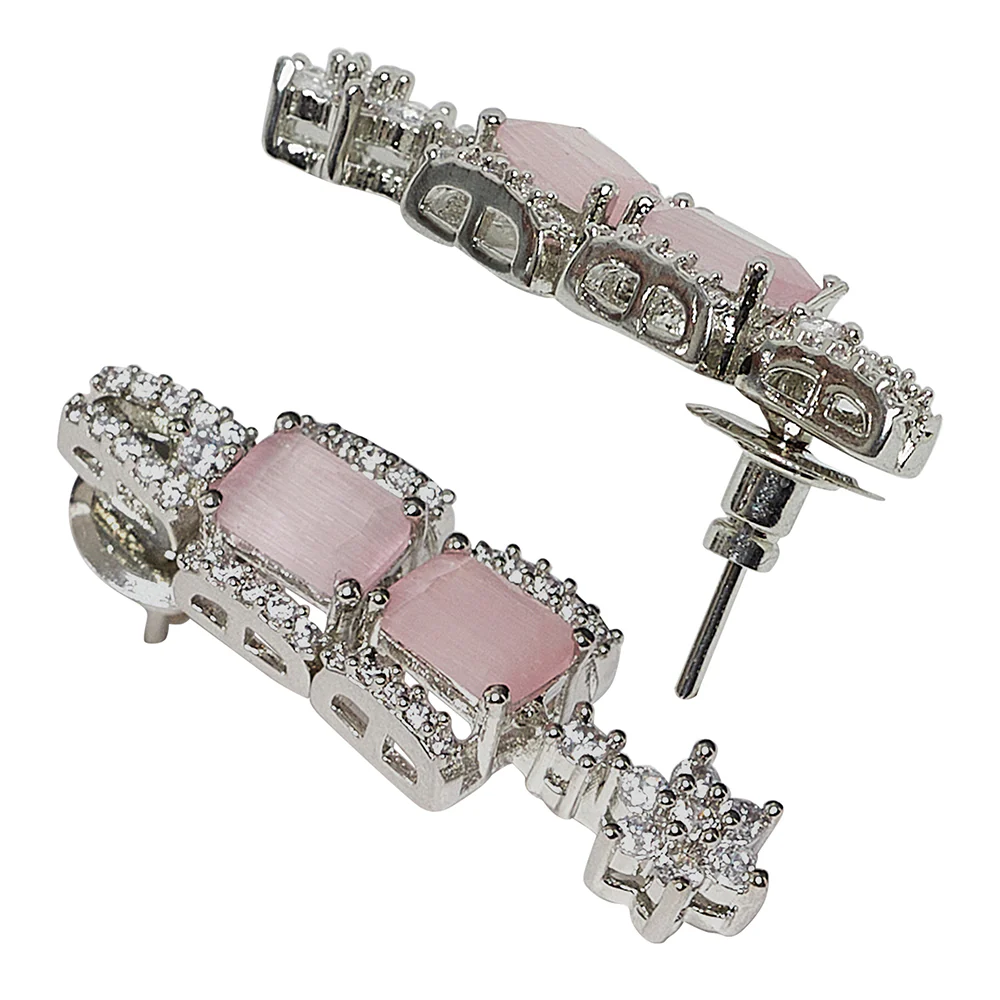 Pink-White CZ Embellished Necklace Set - Image 5