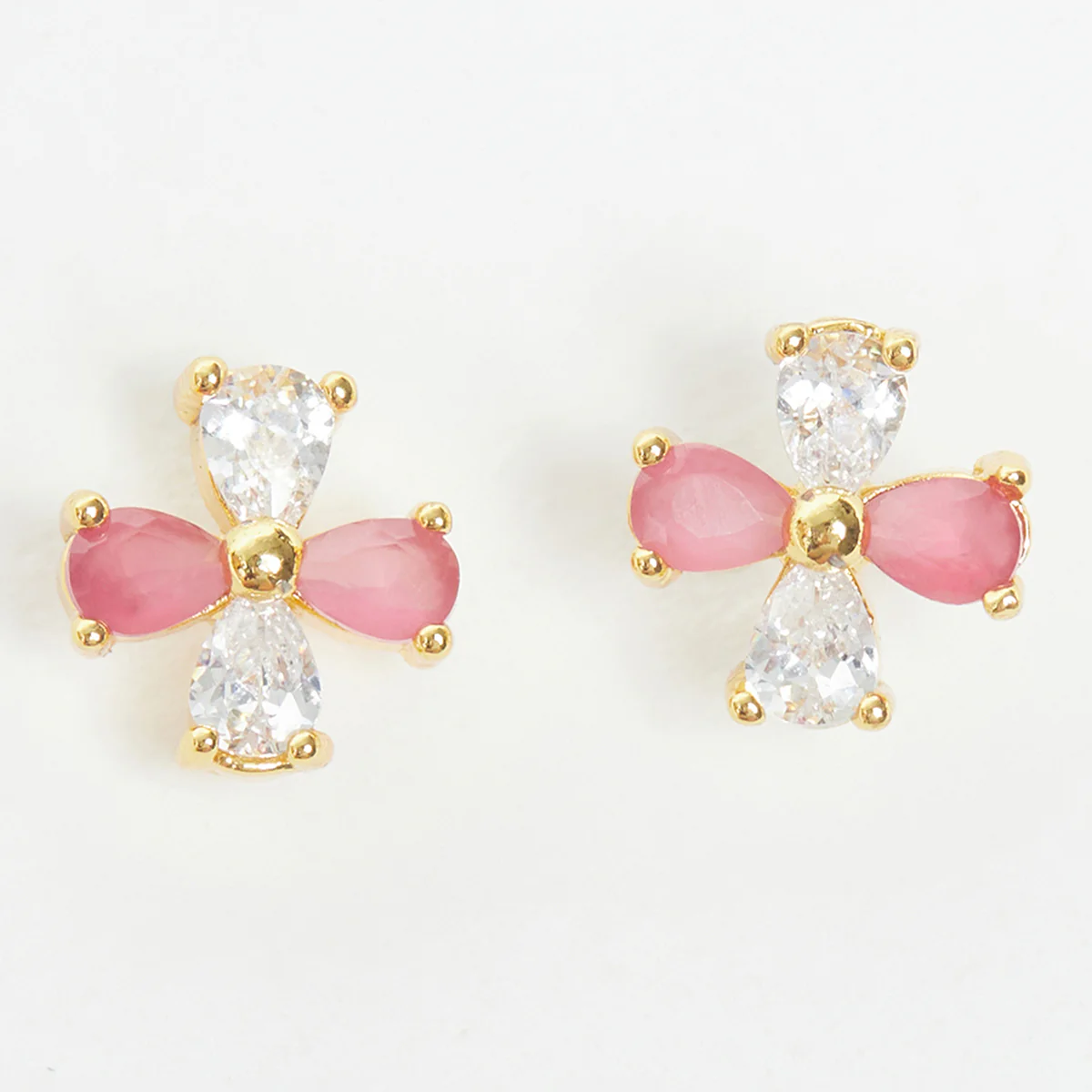 Pink & White Stones Studded Stud Earrings - Image 3