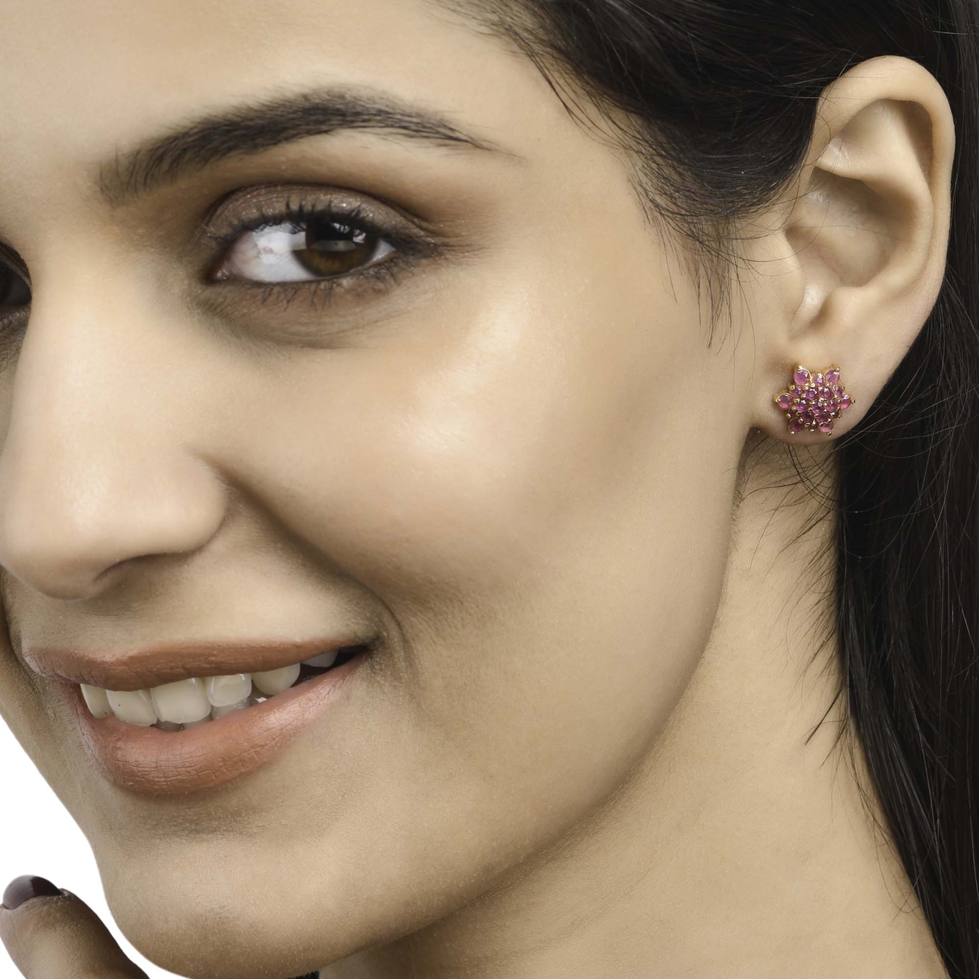Pink Zircon Gems Floral Stud Earrings - Image 2