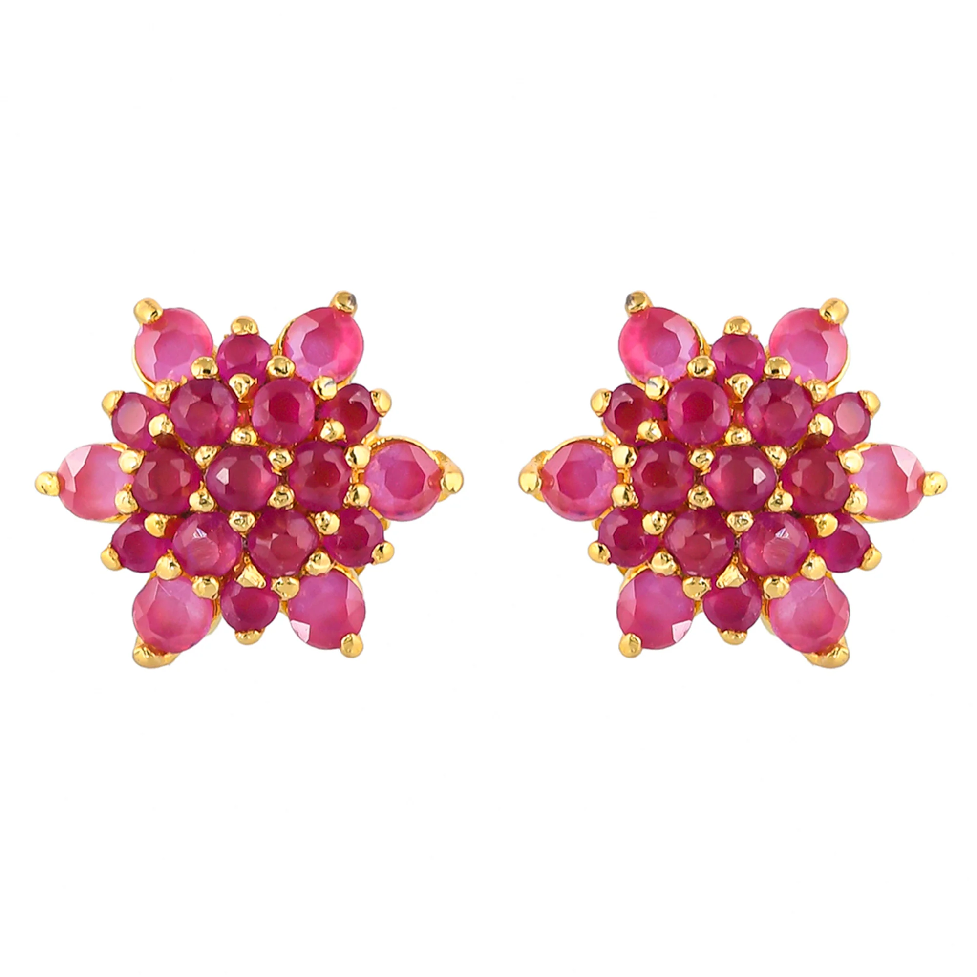 Pink Zircon Gems Floral Stud Earrings - Image 3