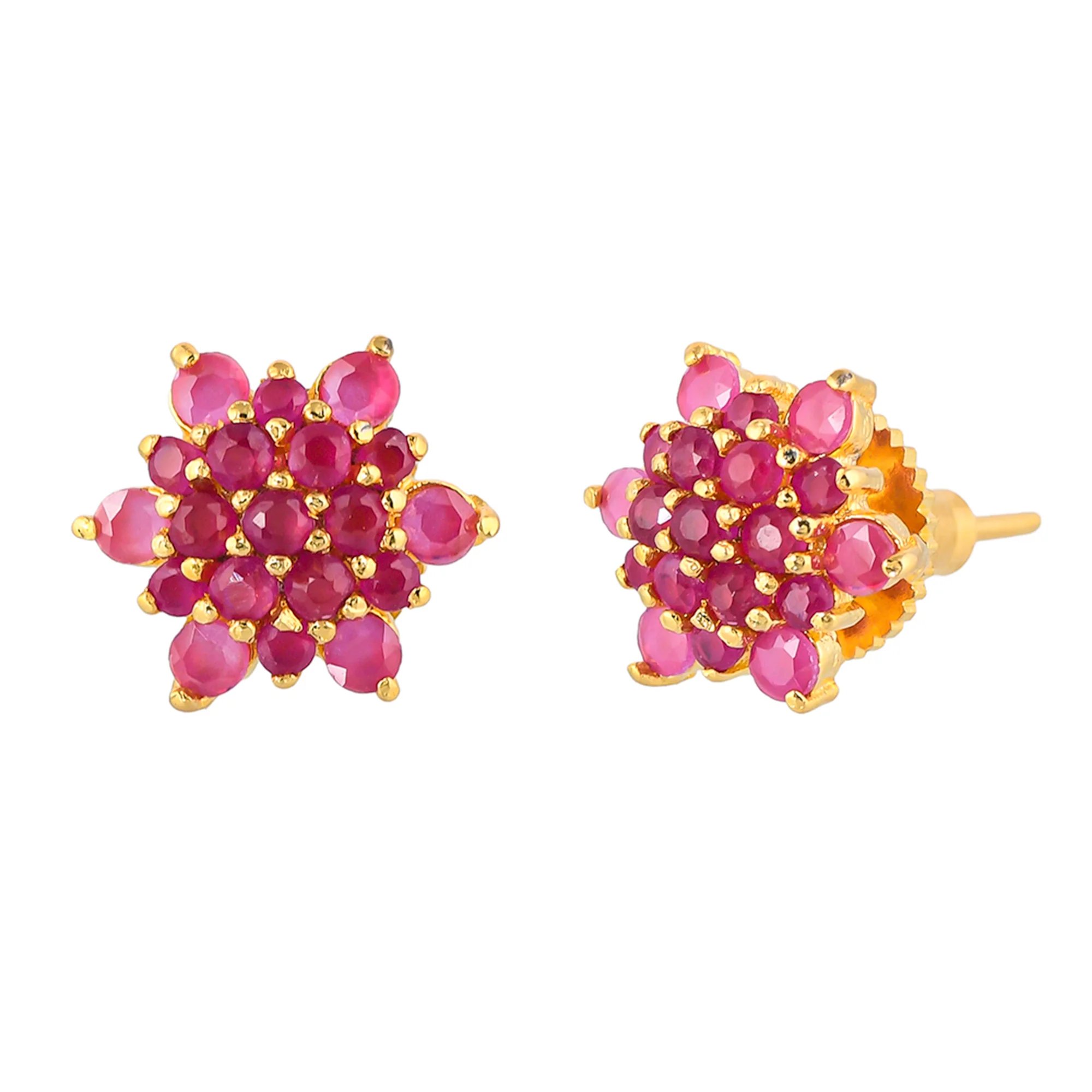 Pink Zircon Gems Floral Stud Earrings - Image 4