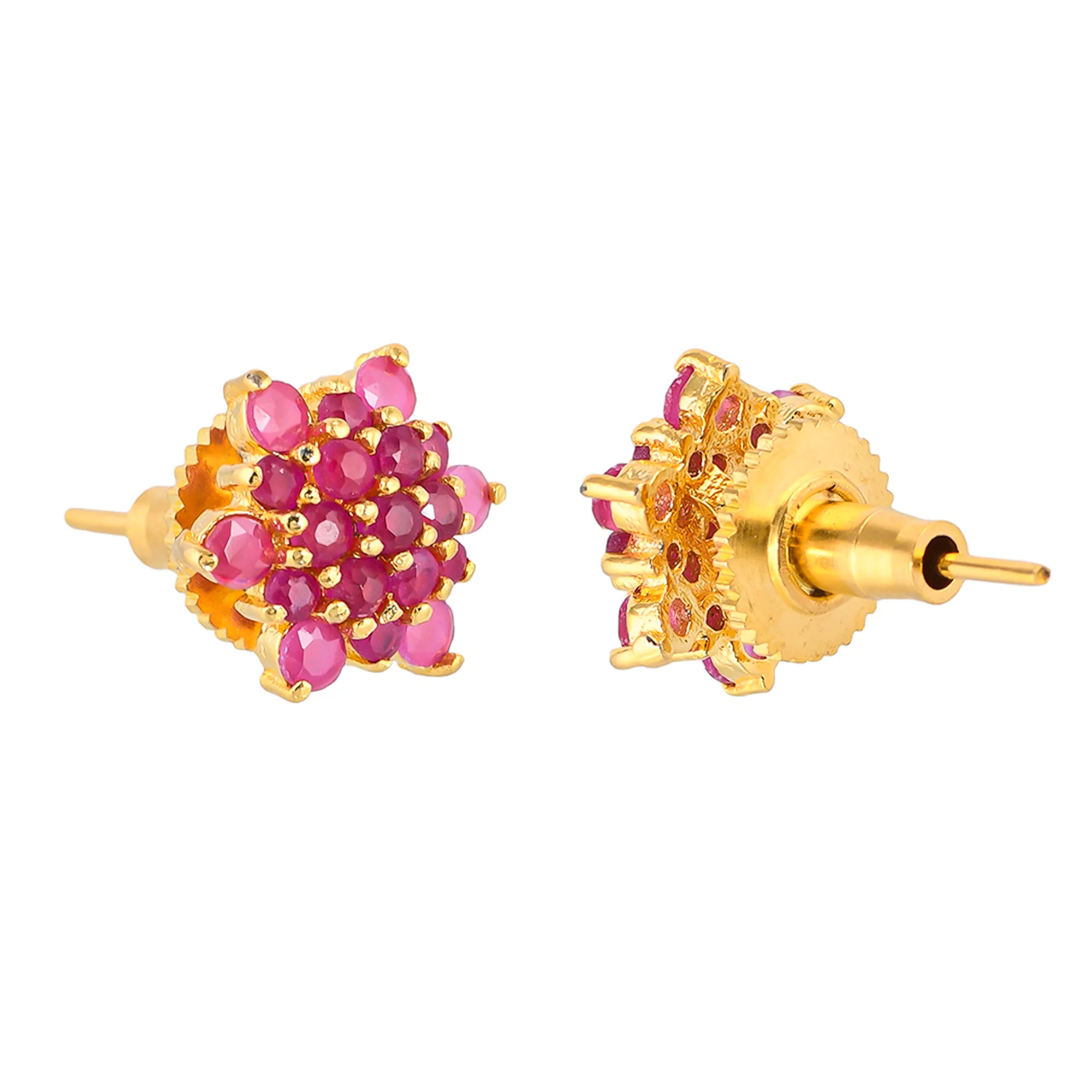 Pink Zircon Gems Floral Stud Earrings - Image 5