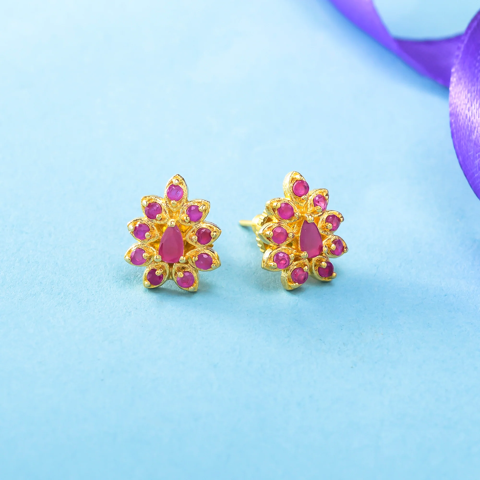 Pink Zirconia Gems Gold Plated Stud Earrings