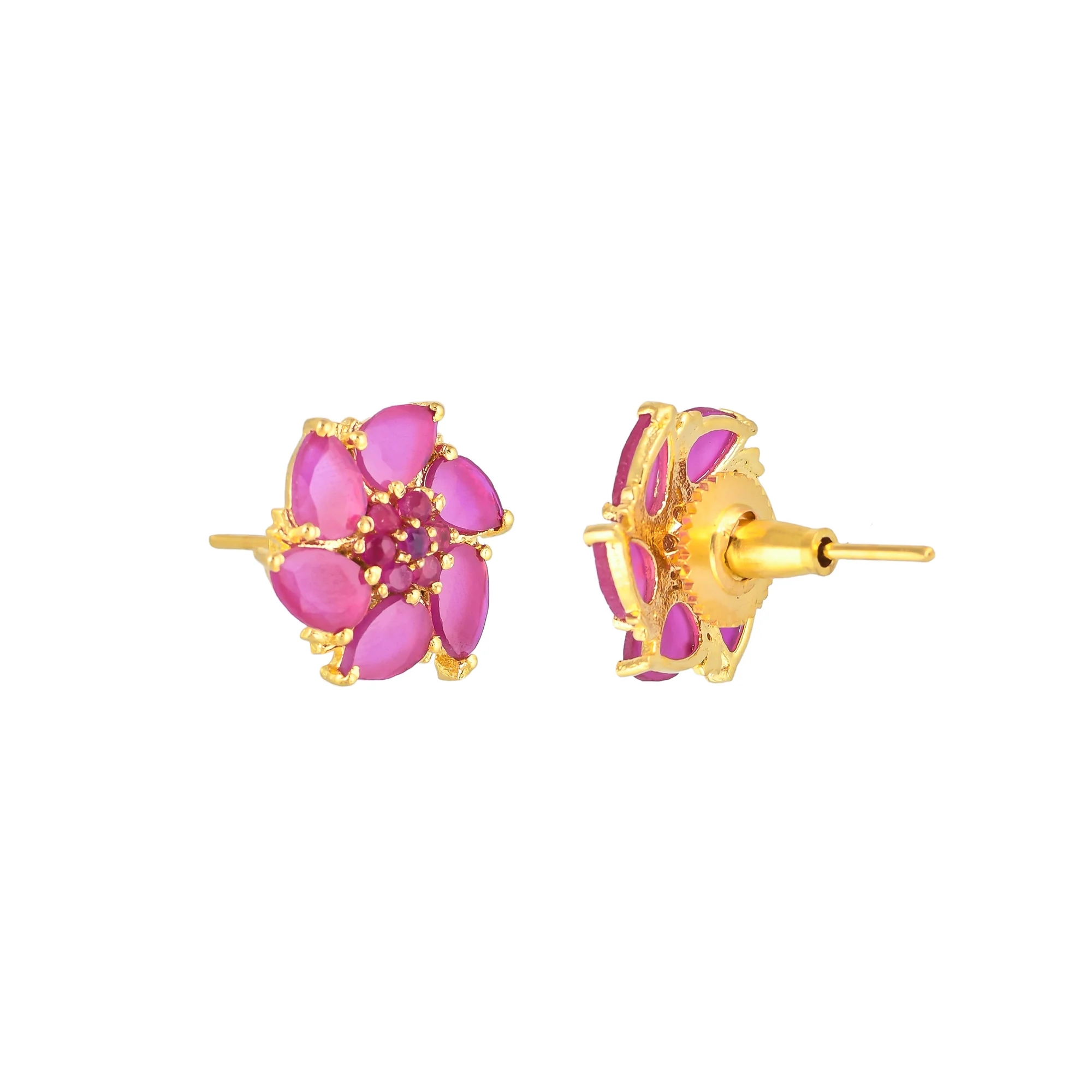 Pink Zirconia Gemstones Adorned Stud Earrings - Image 5