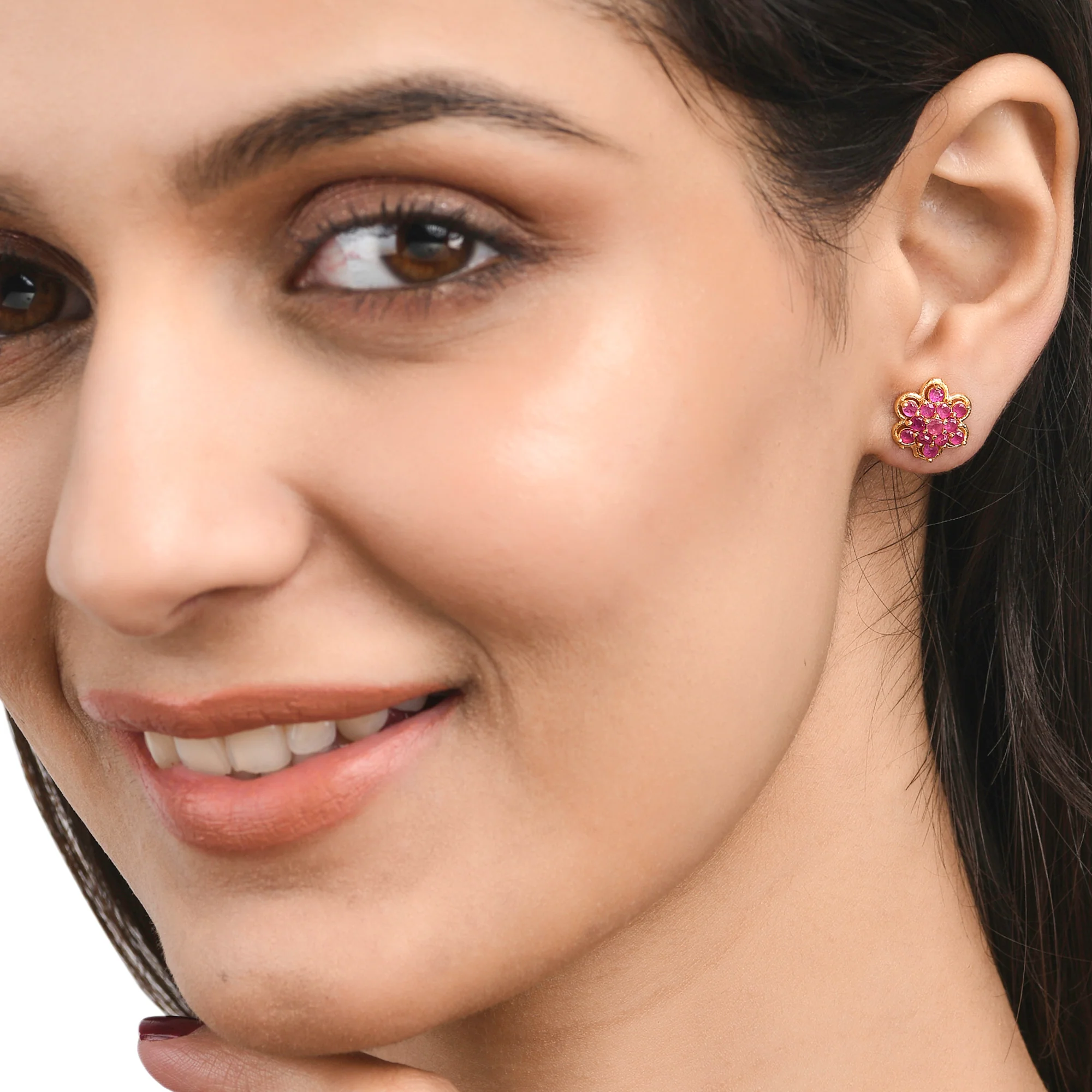 Pink Zirconia Gemstones Stud Earrings - Image 2
