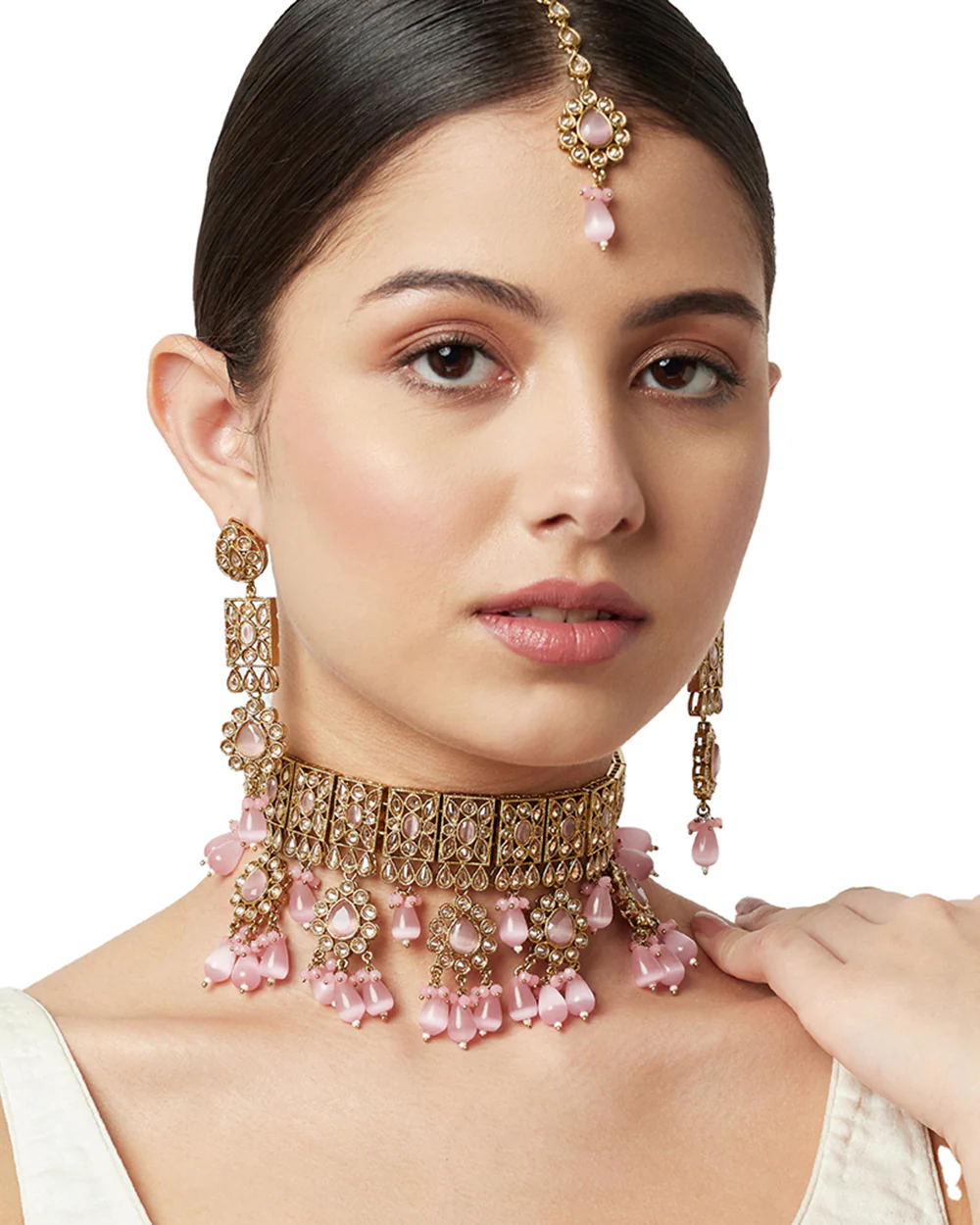 Gold Oppulence Polki Maang Tika Set - Image 2
