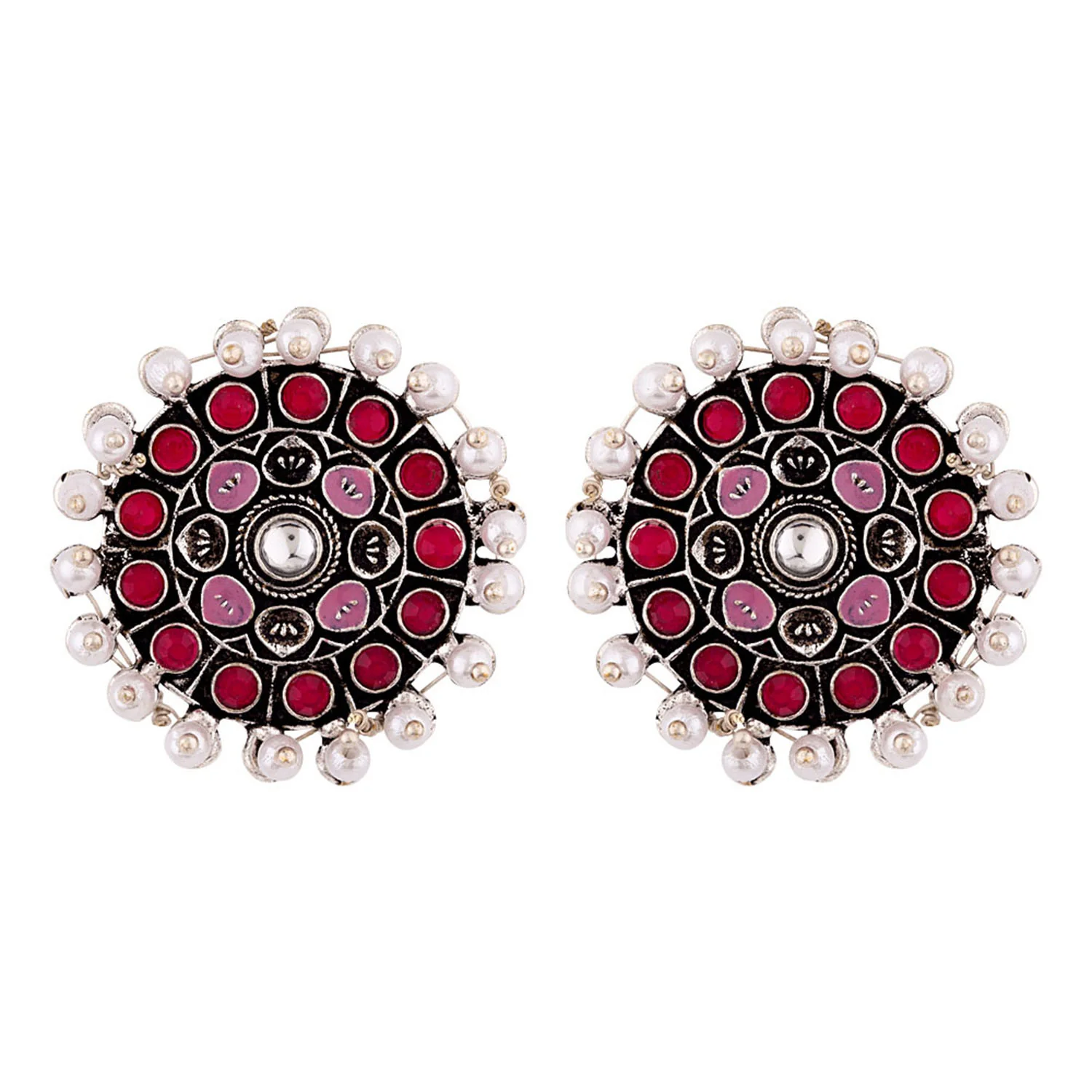 Preet CZ Gems and Faux Pearls Stud Earrings - Image 3