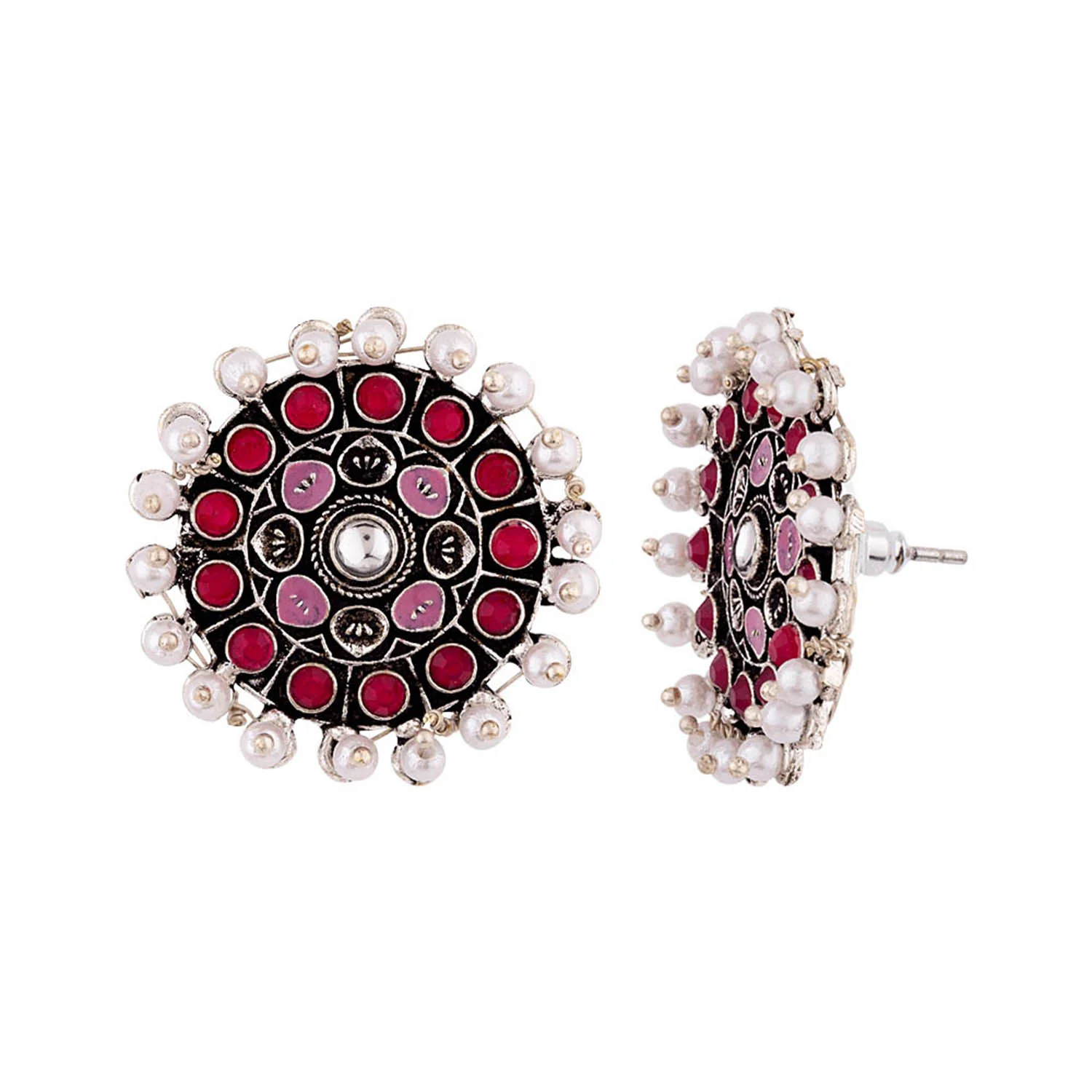 Preet CZ Gems and Faux Pearls Stud Earrings - Image 4