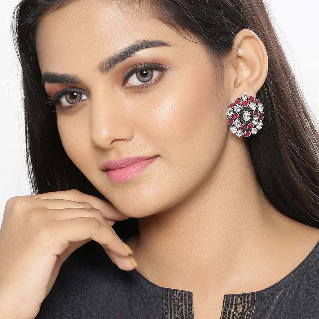 Preet Floral Motif Stud Earrings - Image 2